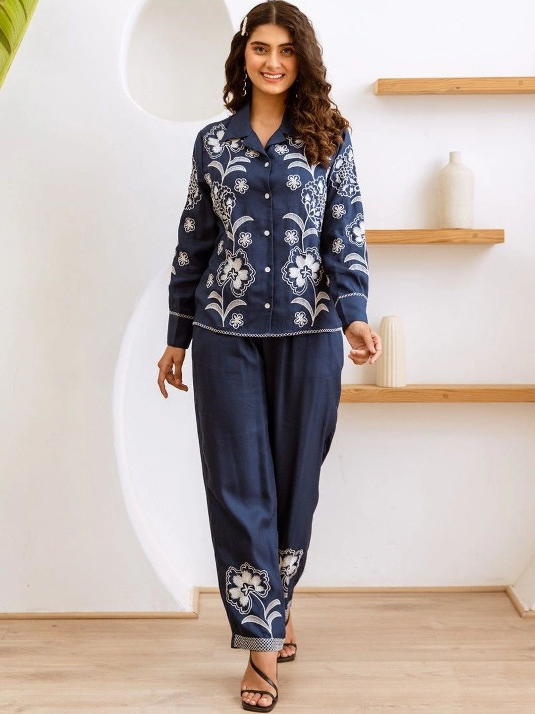 NATICA Cotton Embroidered Shirt with Trousers-image-2