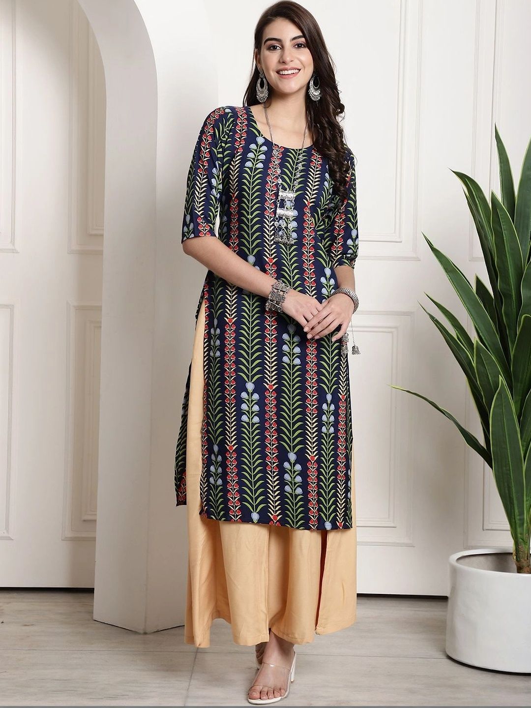 HERE&NOW Women Geometric Printed Crepe Kurta-picture-30