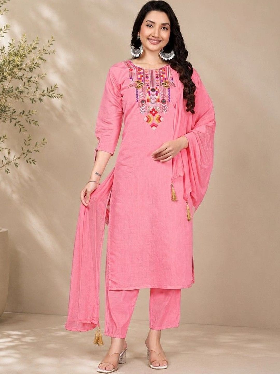 Sangria Women Ethnic Motifs Embroidered Regular Thread Work Kurta with Trousers & With Dupatta-picture-38