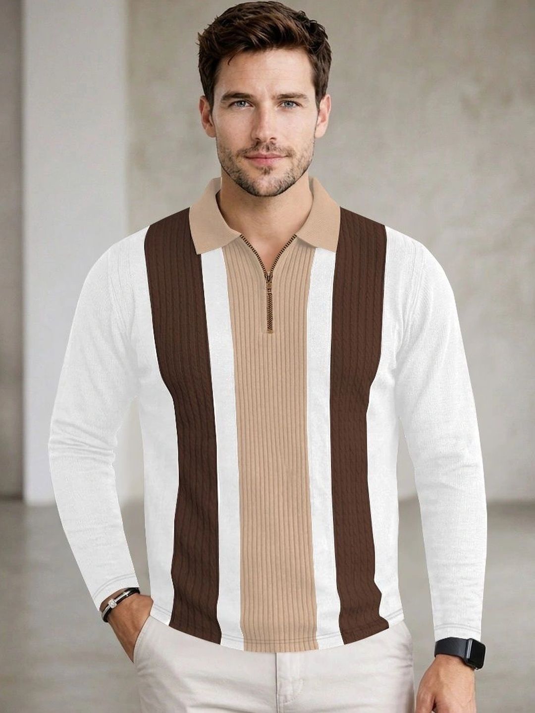 MODALEN Men Colourblocked Polo Collar T-shirt-image-28