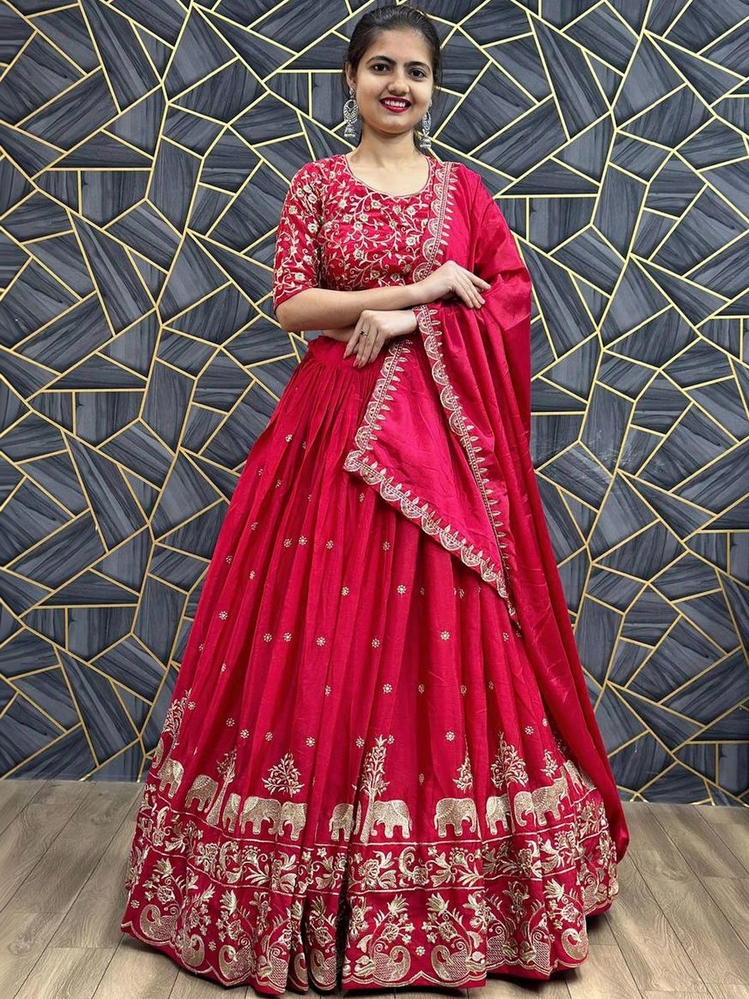 R V FASHION Embroidered Thread Work Semi-Stitched Lehenga & Unstitched Blouse With Dupatta-image-7