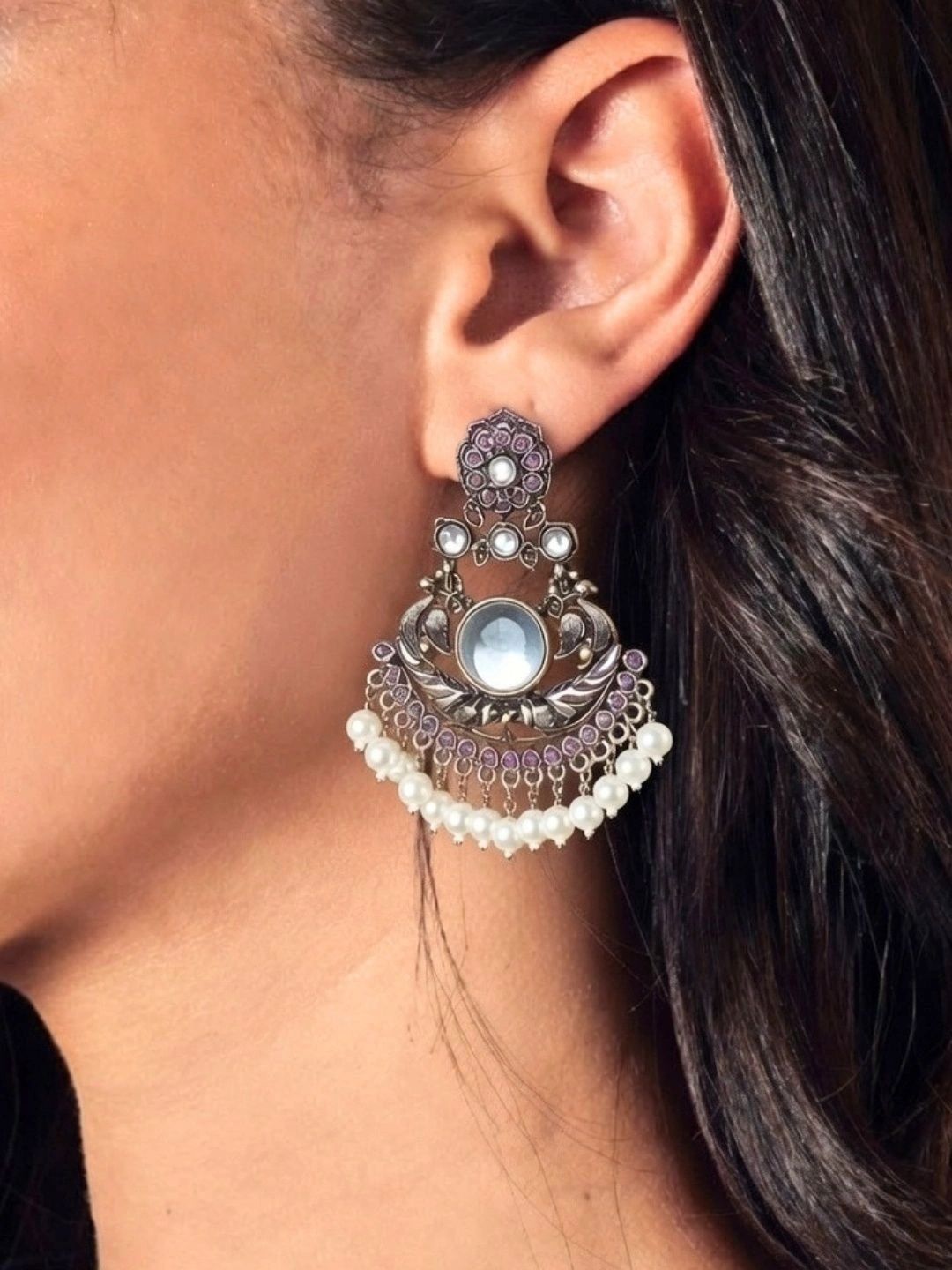 SAVIIAS STUDIOZ Crescent Shaped Jhumkas Earrings-picture-31