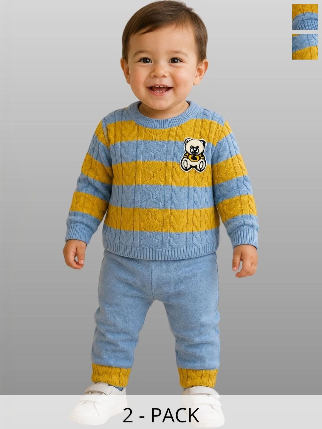 MICROPOLO Unisex Kids Cable Knit Striped Woollen Pullover with Applique Detail-picture-21