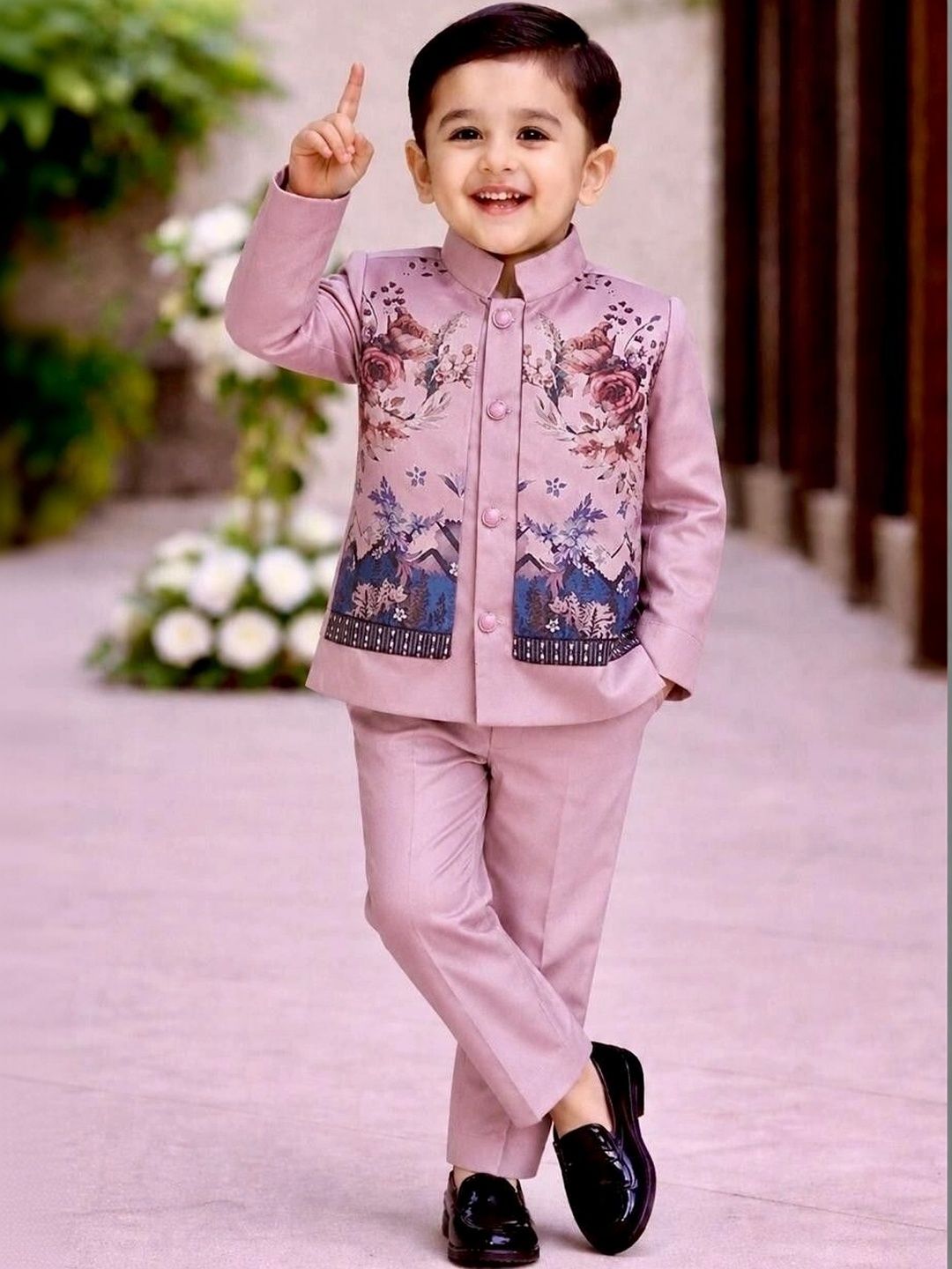 eliteeleganceapparel Boys Printed Mandarin Collar Single-Breasted Two-Piece Suit-picture-18