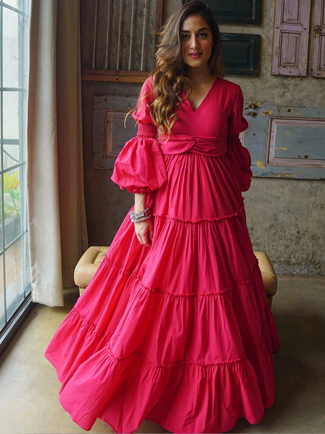 DressBerry Puff Sleeve A-Line Maxi Dress-image-21