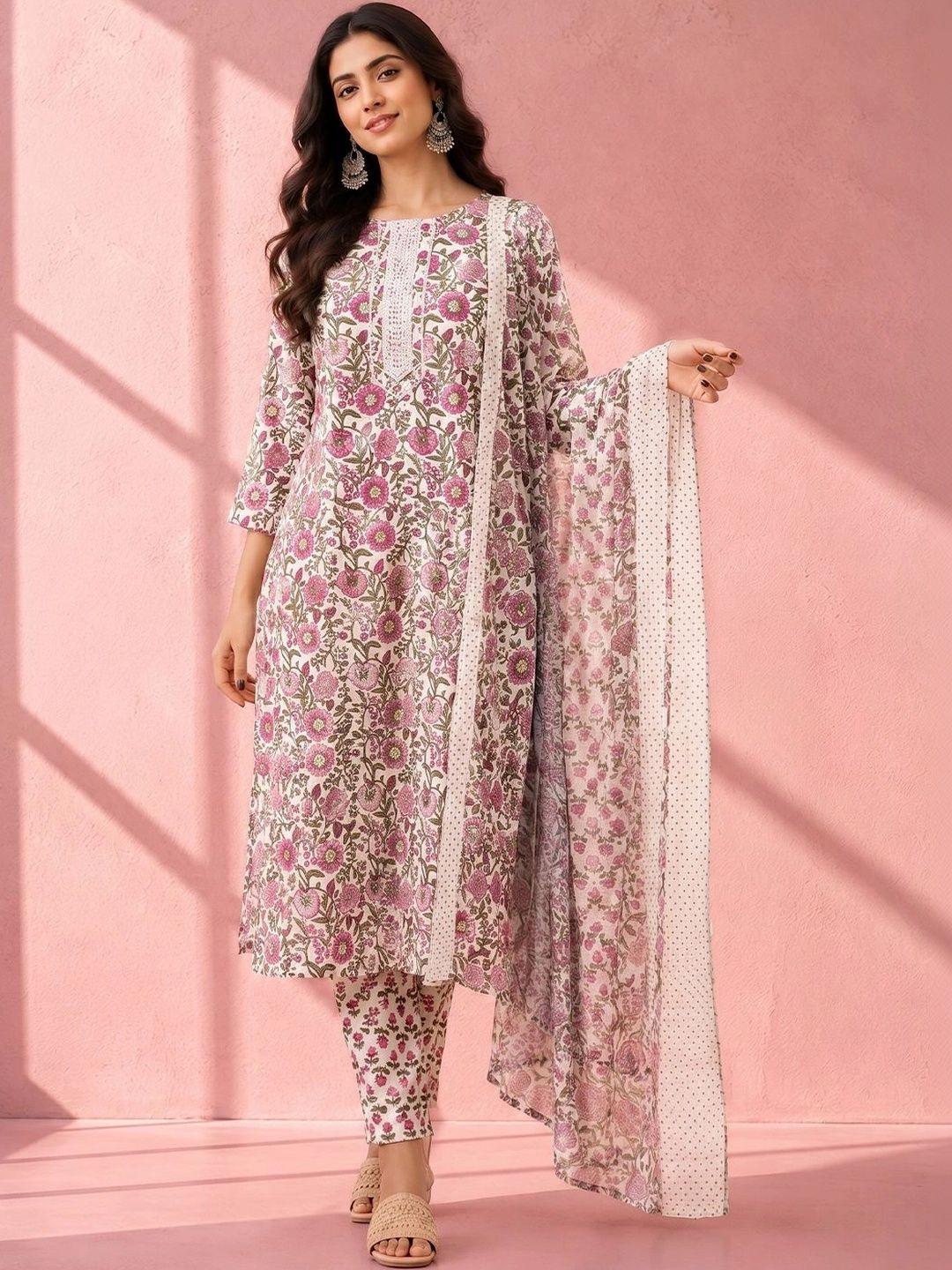 Anouk Women Floral Printed Regular Pure Cotton Kurta with Trousers & With Dupatta-picture-18