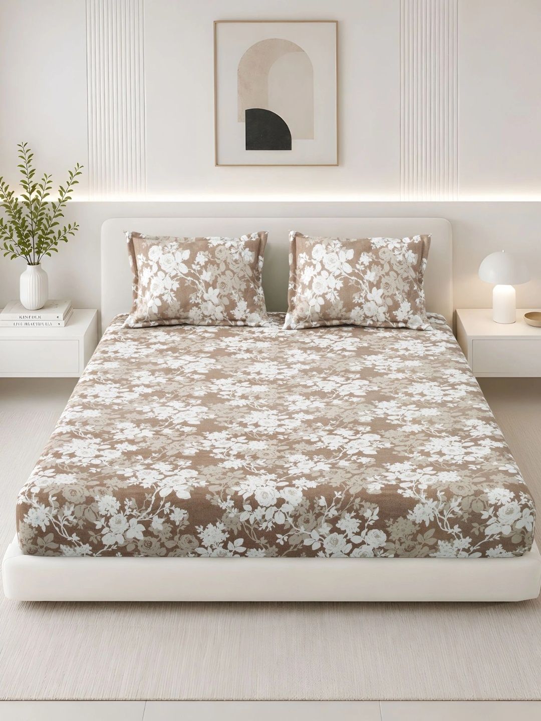 Homeful Style Brown Floral 120 TC King Bedsheet with 2 Pillow Covers-picture-35