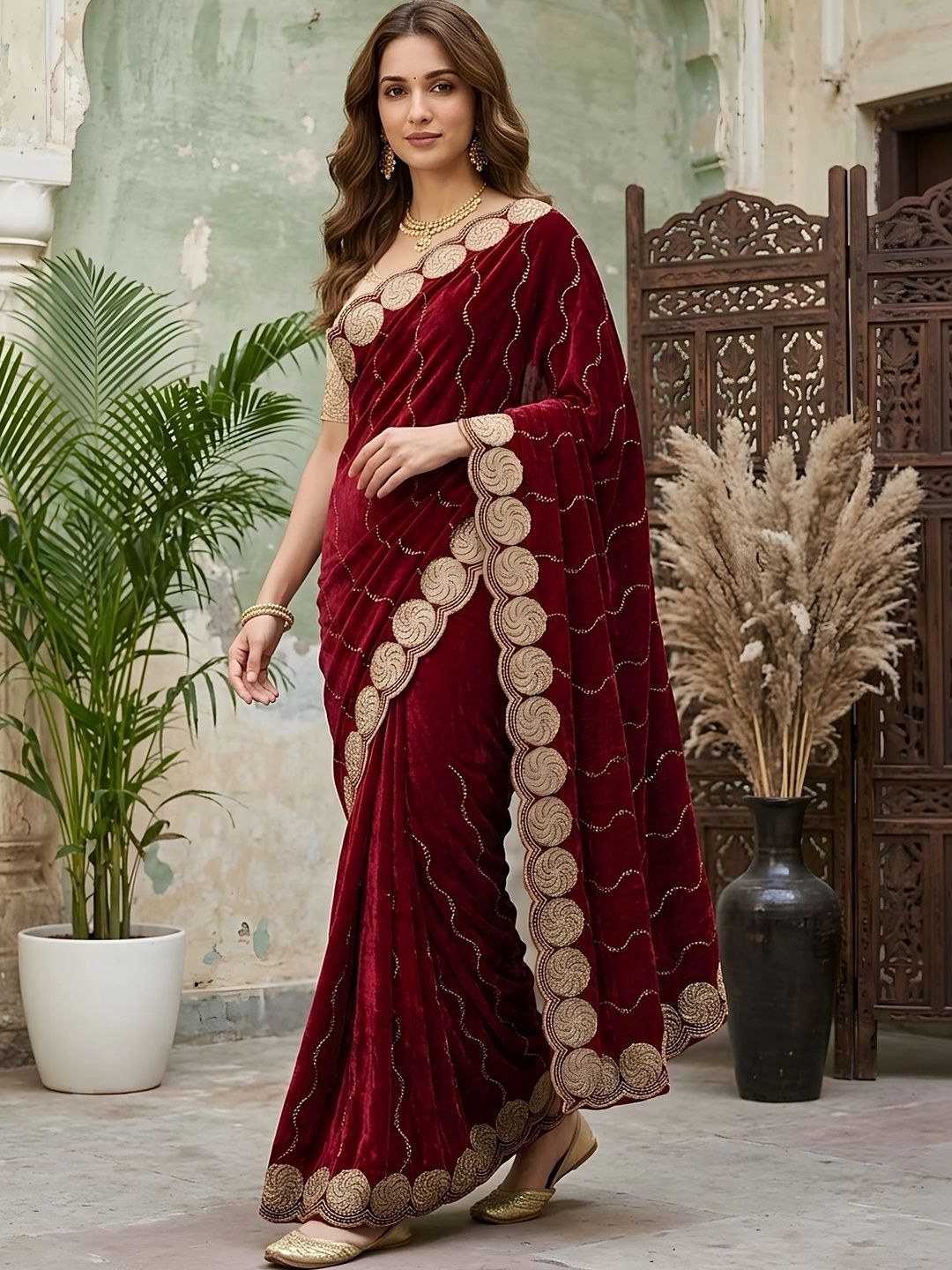 Mitera Ethnic Motifs Embroidered Silk Blend Heavy Work Saree-picture-55