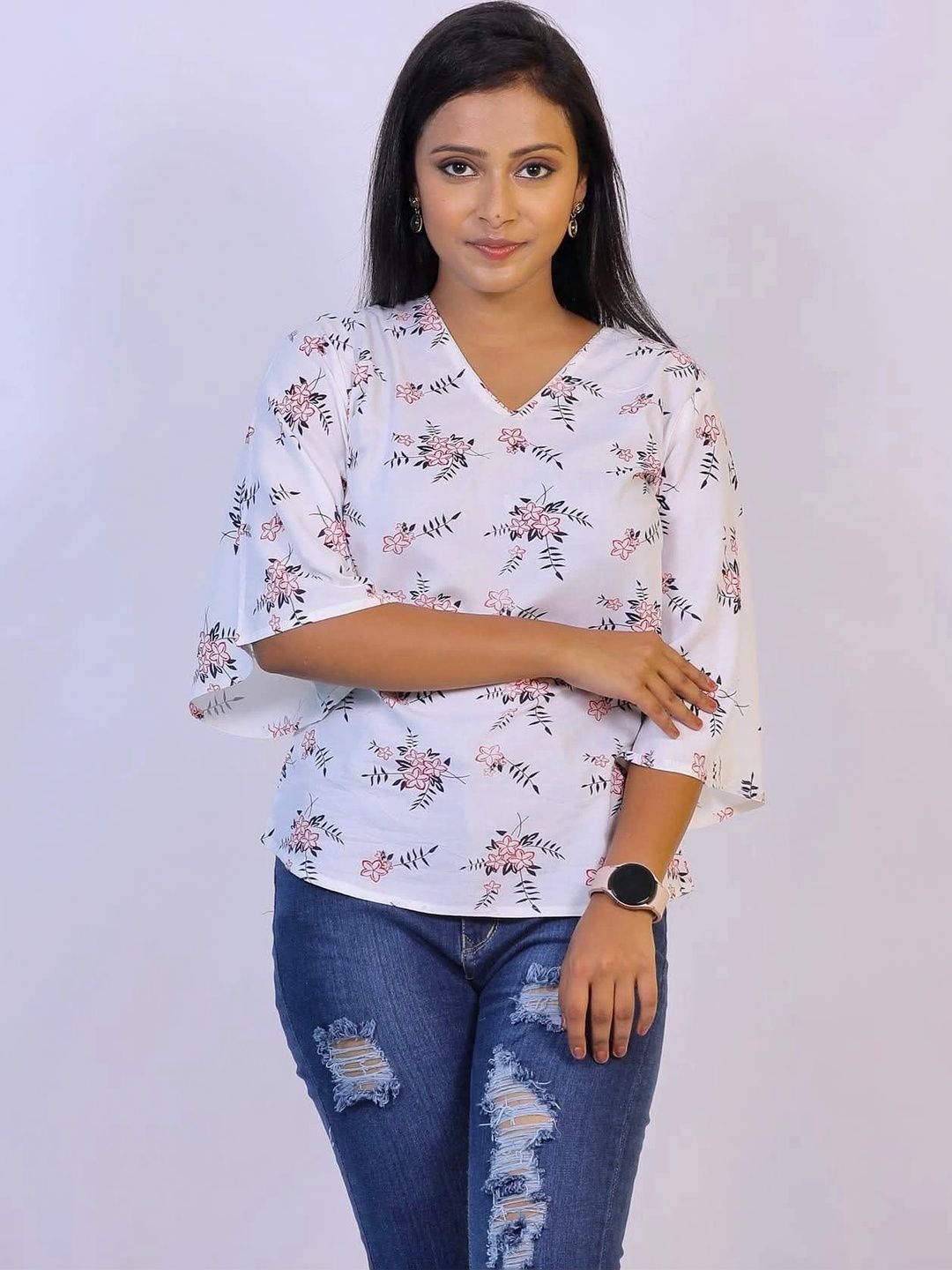La Trendzo Floral Print Flared Sleeve Top-image-11