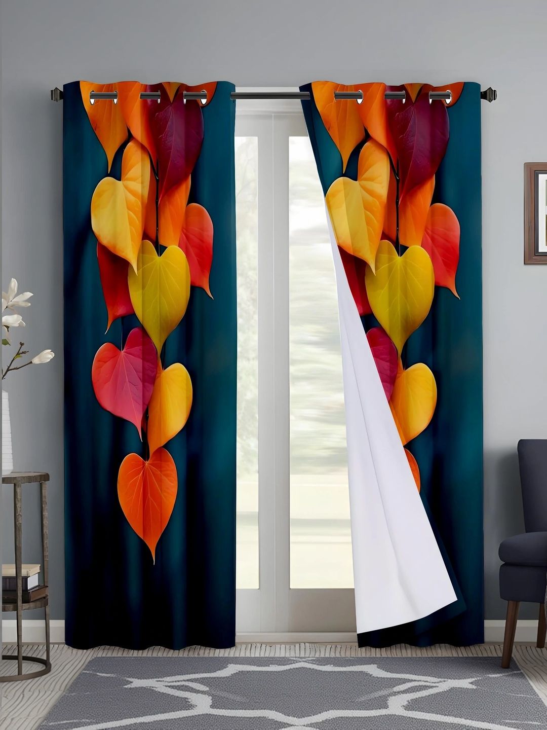 CURTAINRY Blue Floral Door Curtain-picture-43