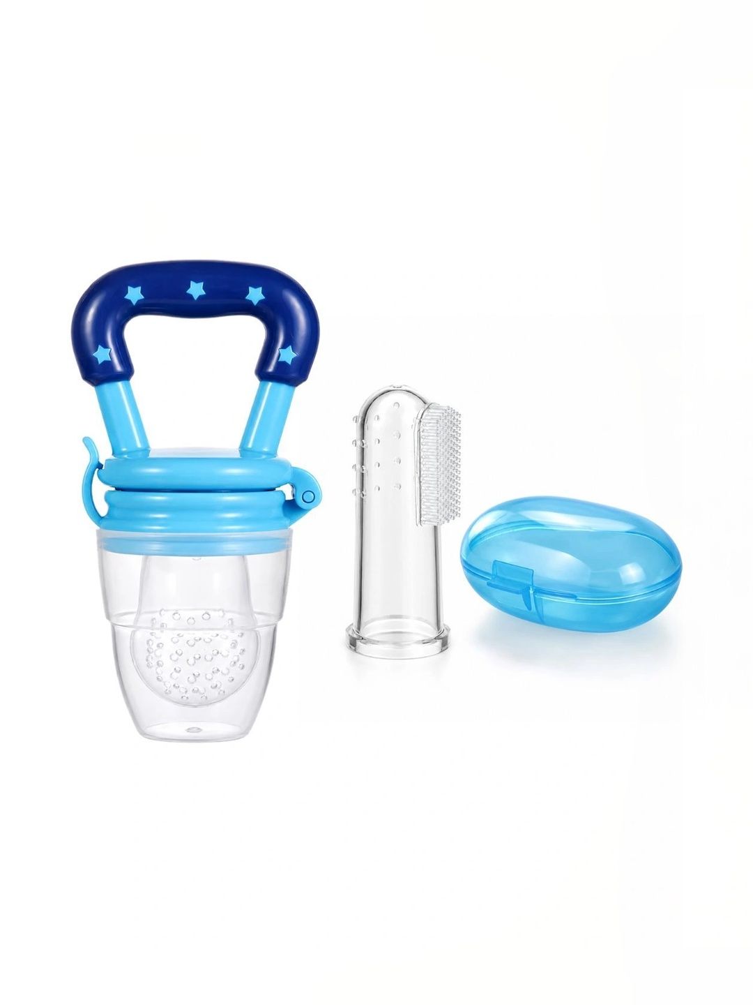 Crescent Infants Set Of 2 Blue Food-Grade Fruit Food Feeder Nibbler & Finger Brush-picture-48