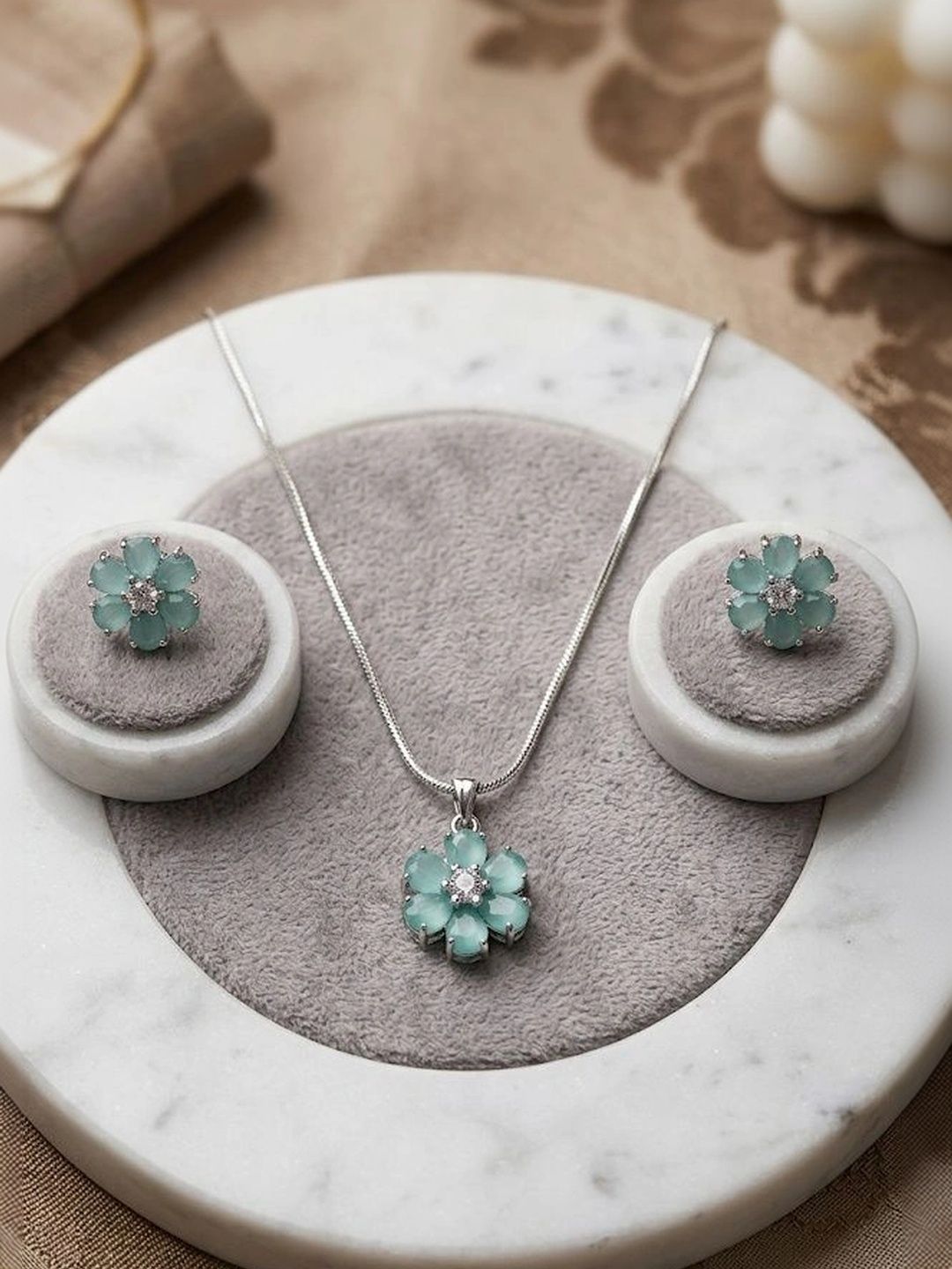 ADITYA COLLECTION Silver-Plated Stone-Studded Pendant and Earrings-image-29