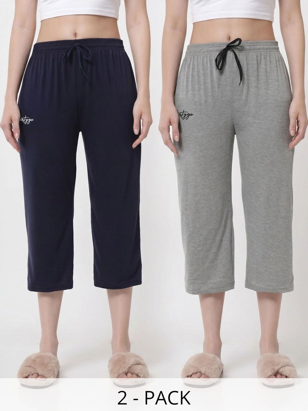 FFLIRTYGO Pack Of 2 Pure Cotton Mid-Rise Lounge Pants-picture-29