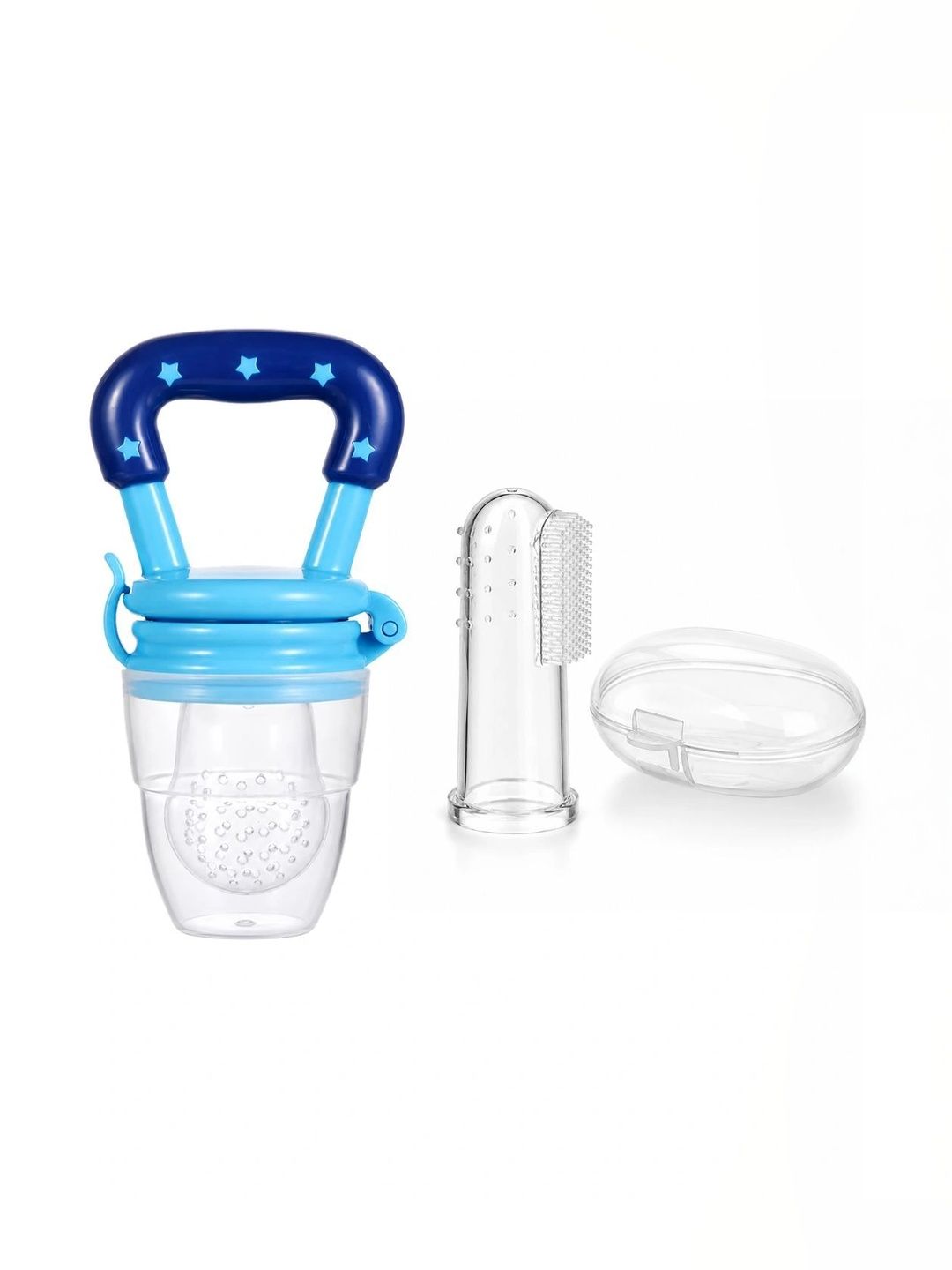 Crescent Infants Set Of 2 Blue Food-Grade Fruit Food Feeder Nibbler & Finger Brush-picture-55