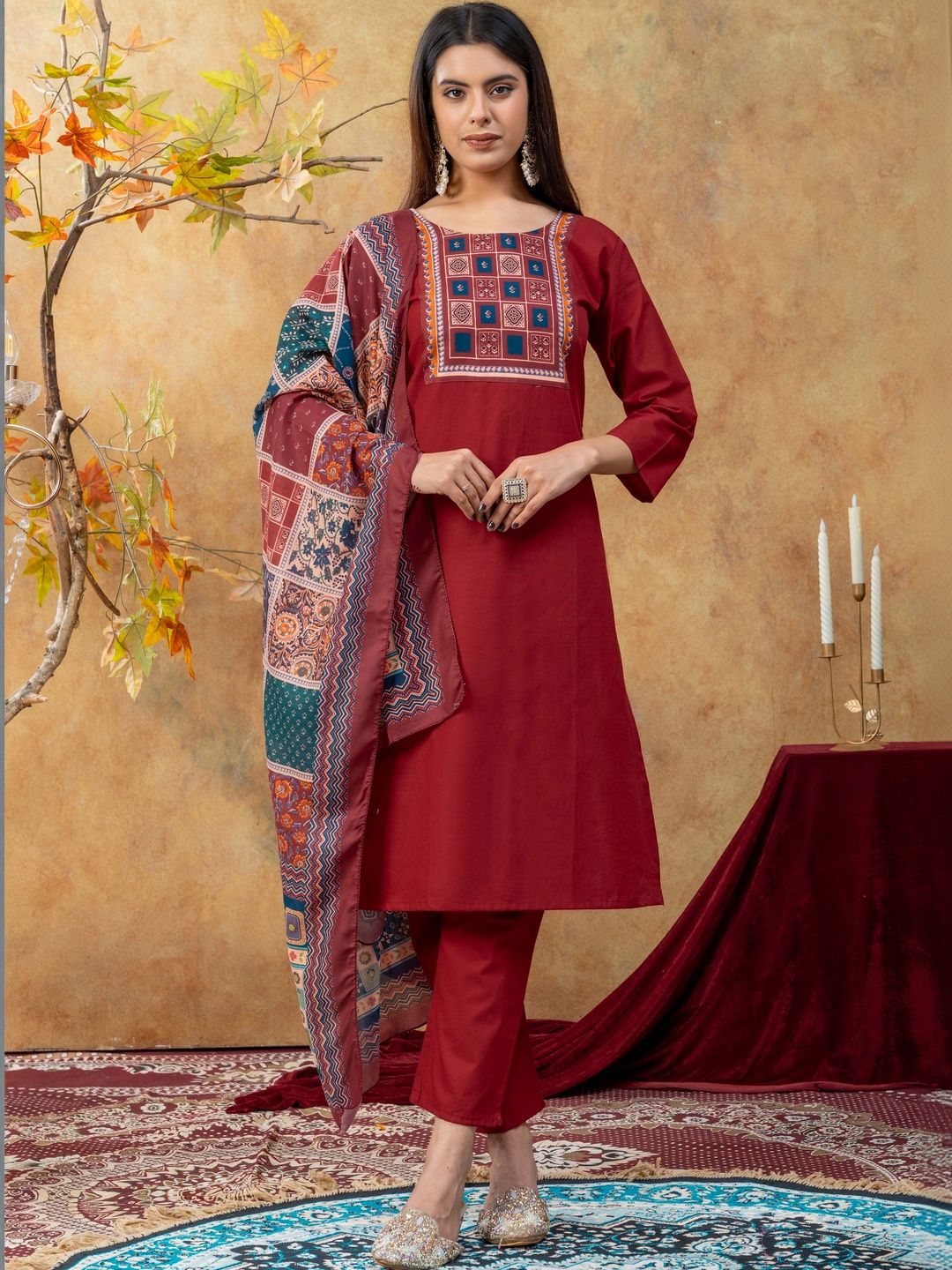 Maroosh Women Ethnic Motifs Embroidered Regular Thread Work Kurta with Trousers & With Dupatta-picture-52