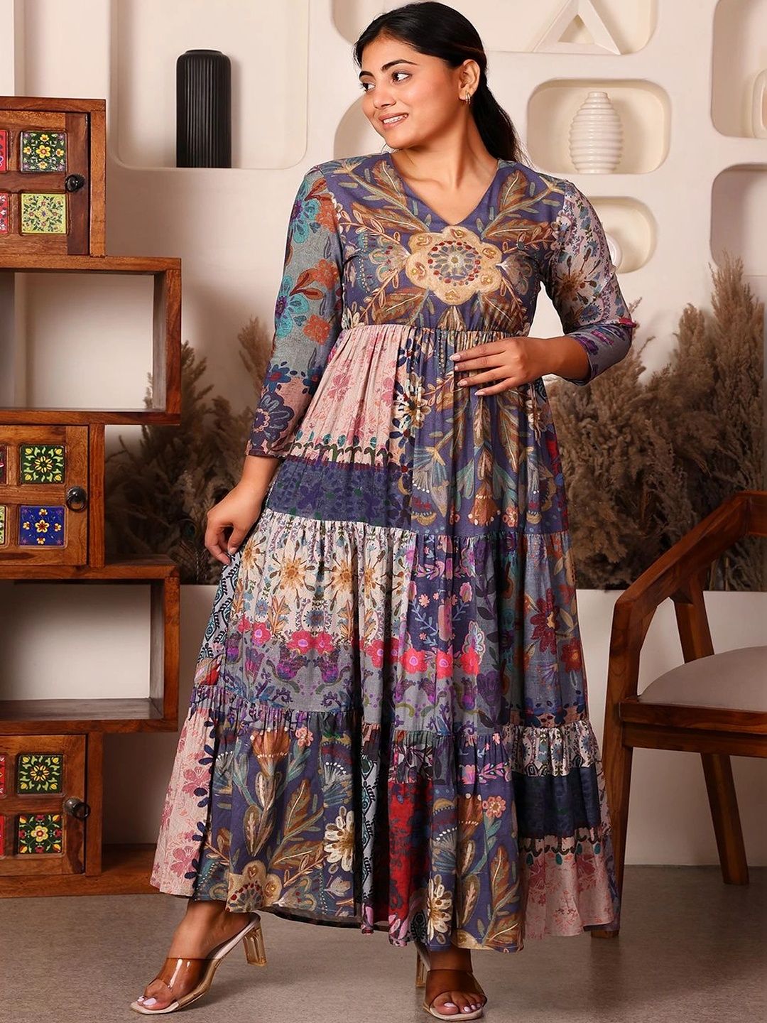 Dapper Looks Floral Print A-Line Maxi Dress-image-42