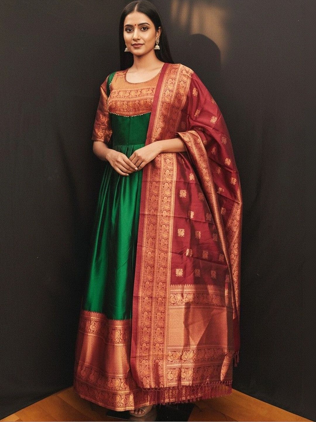 Kinjhit Fashion Patterned Ethnic Gown Dress With Dupatta-image-14