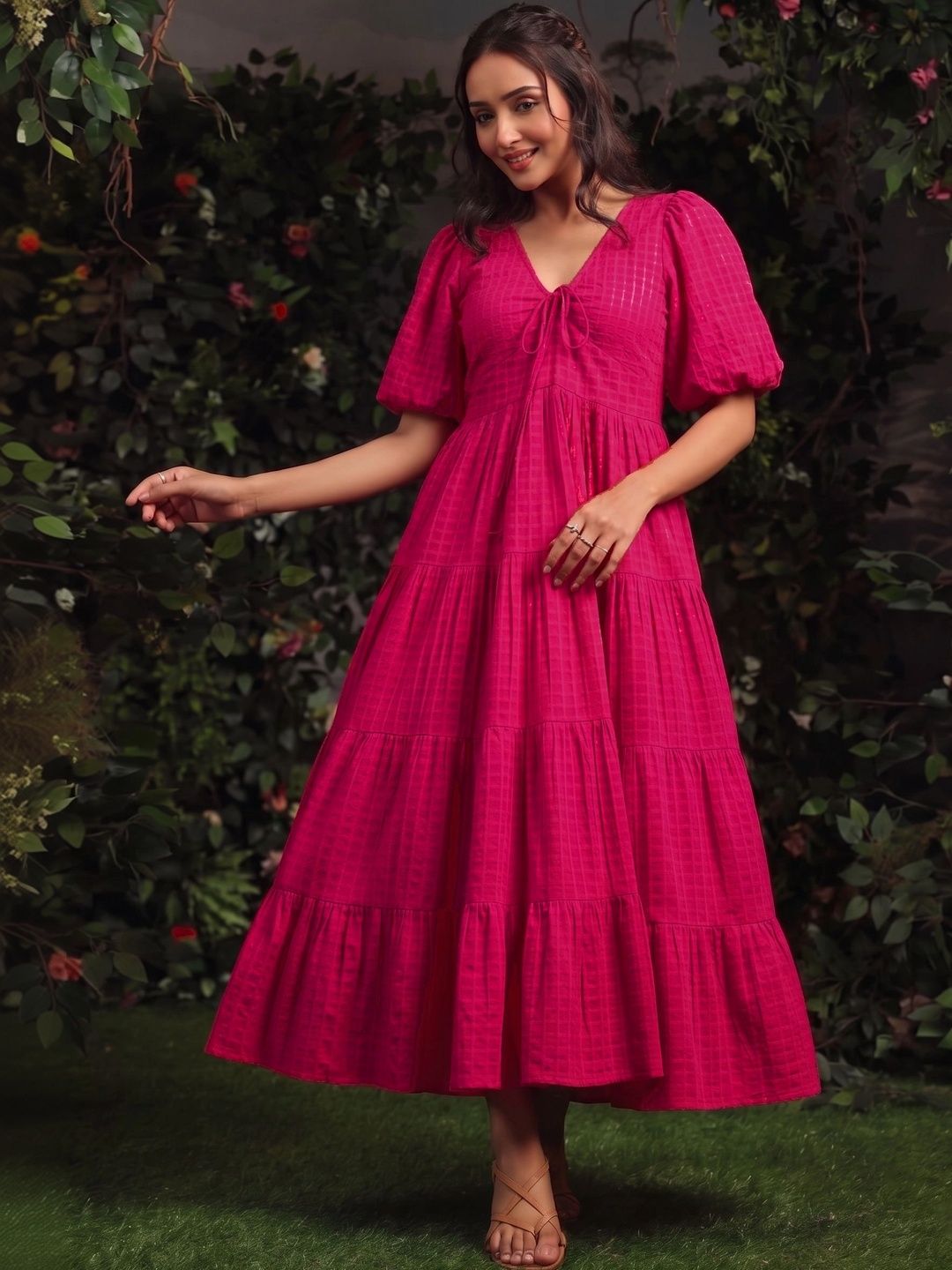 Mitera Puff Sleeve A-Line Midi Dress-picture-37