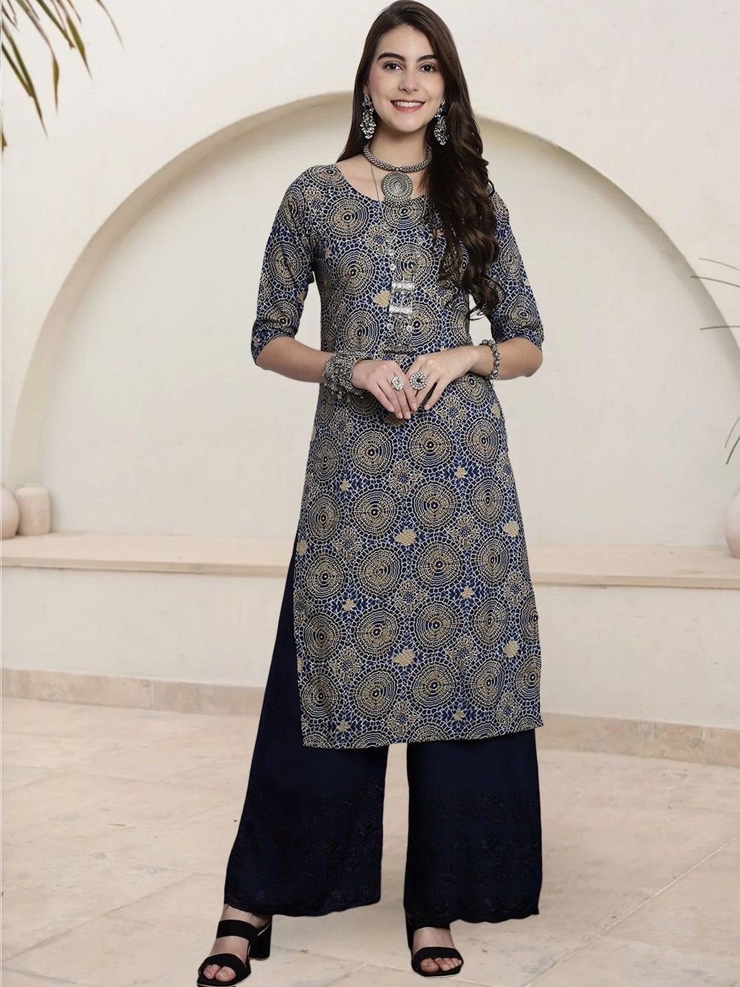 HERE&NOW Women Ethnic Motifs Printed Crepe Kurta-picture-27
