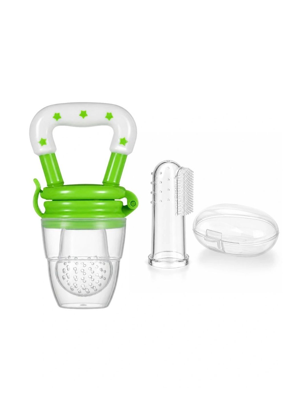 Crescent Infants Set Of 2 Transparent Food-Grade Fruit Food Feeder Nibbler & Finger Brush-picture-50