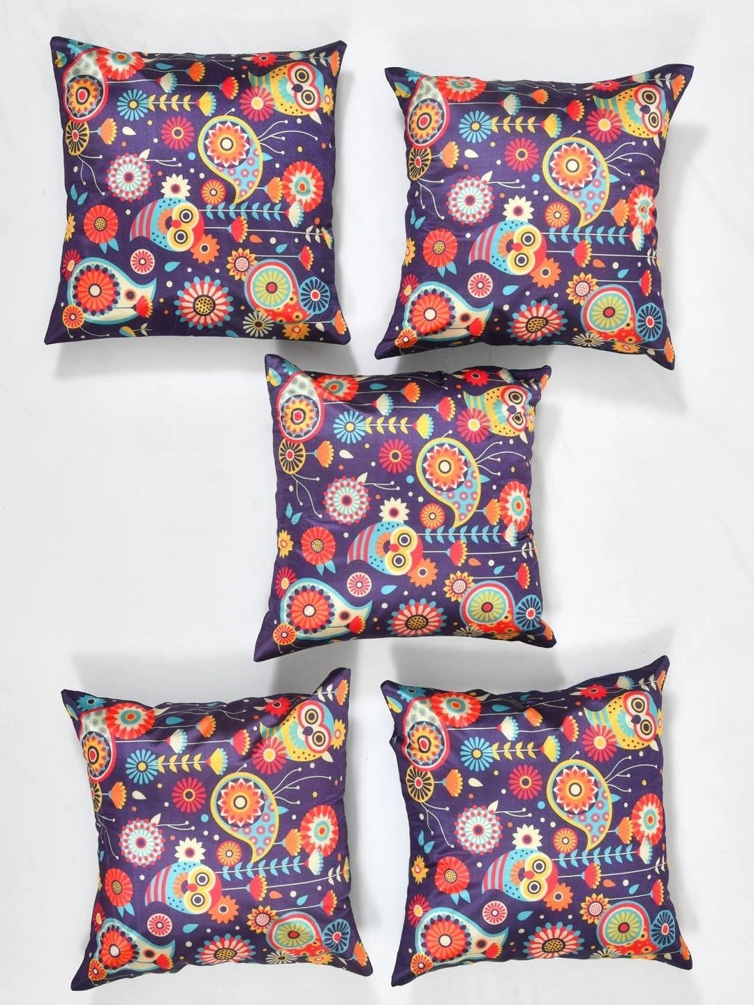 Aura Multicoloured Set of 5 Floral Square Cushion Covers-picture-53