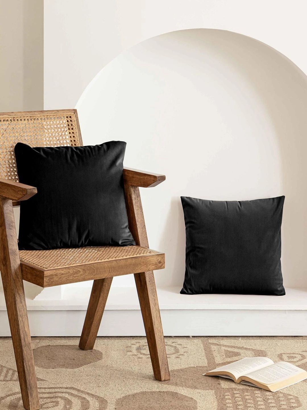 Aura Black Set of 2 Velvet Square Cushion Covers-image-5