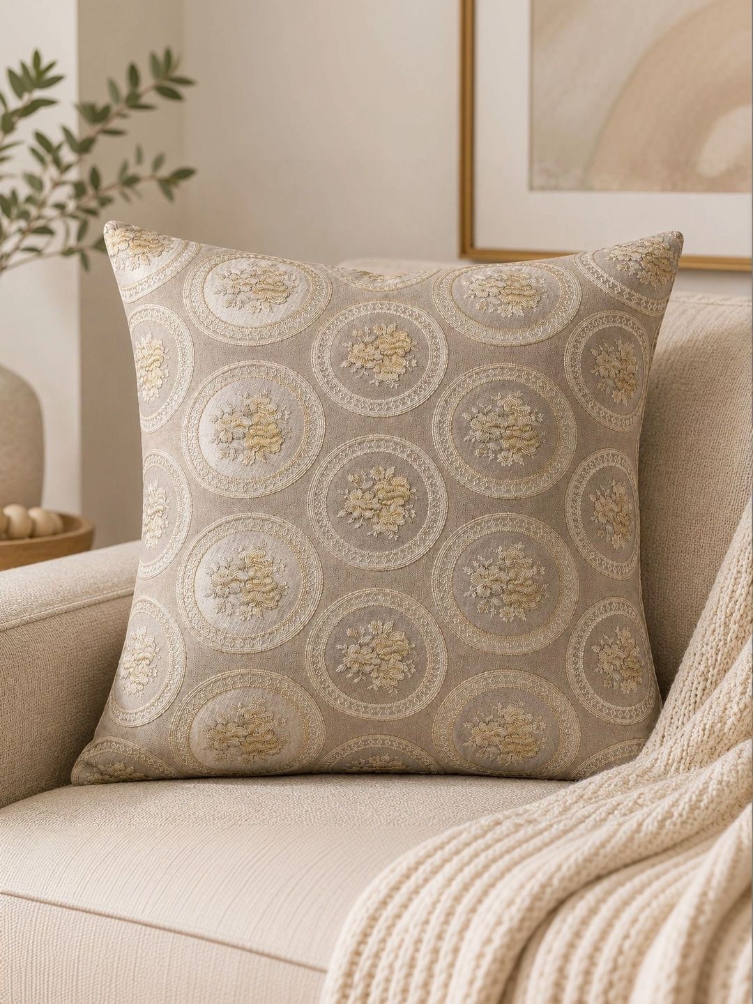 STUDIOHMK Off White Set of 5 Floral Square Cushion Covers-image-36