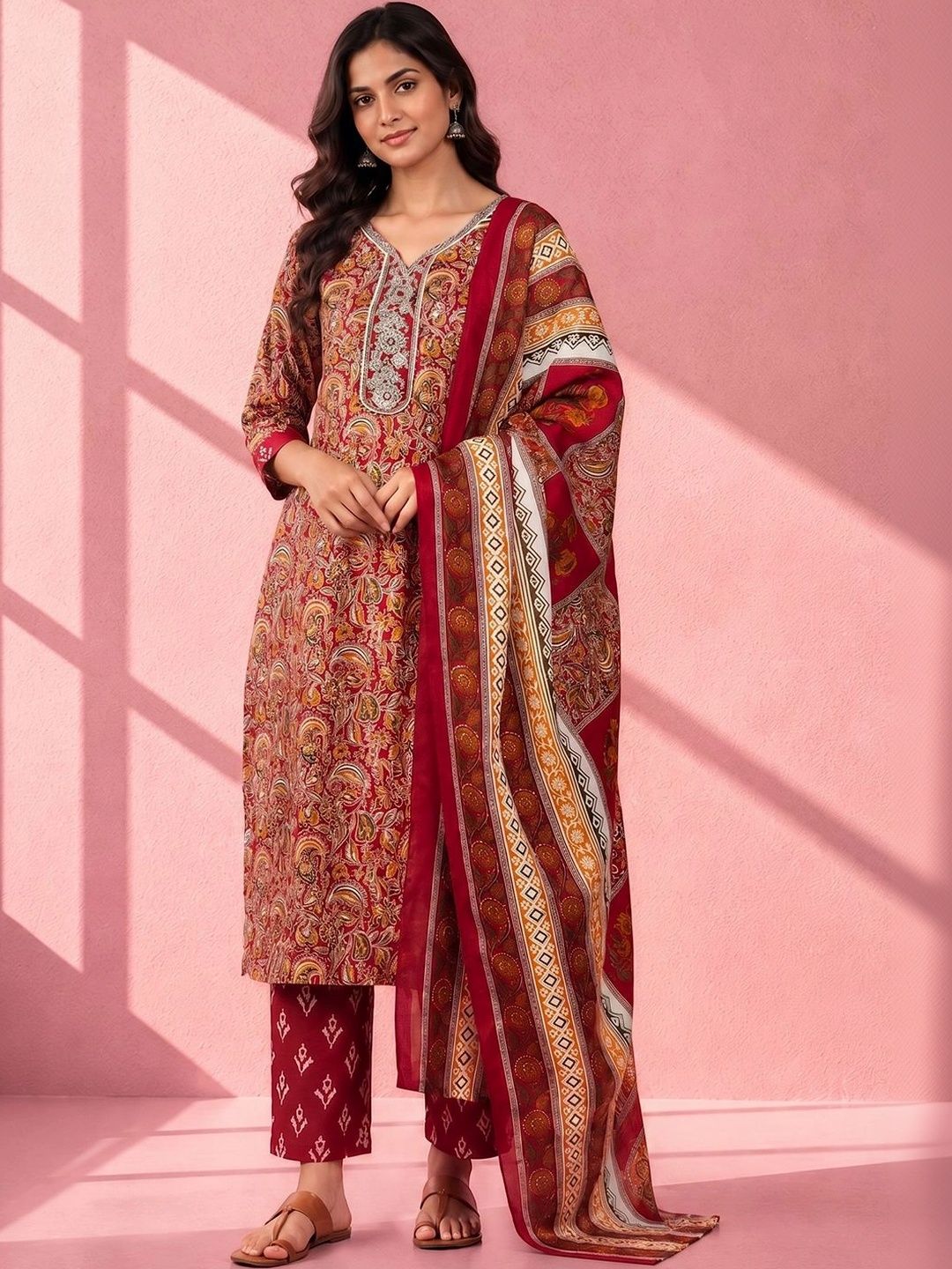 Anouk Women Ethnic Motifs Printed Regular Thread Work Kurta with Trousers & With Dupatta-image-13