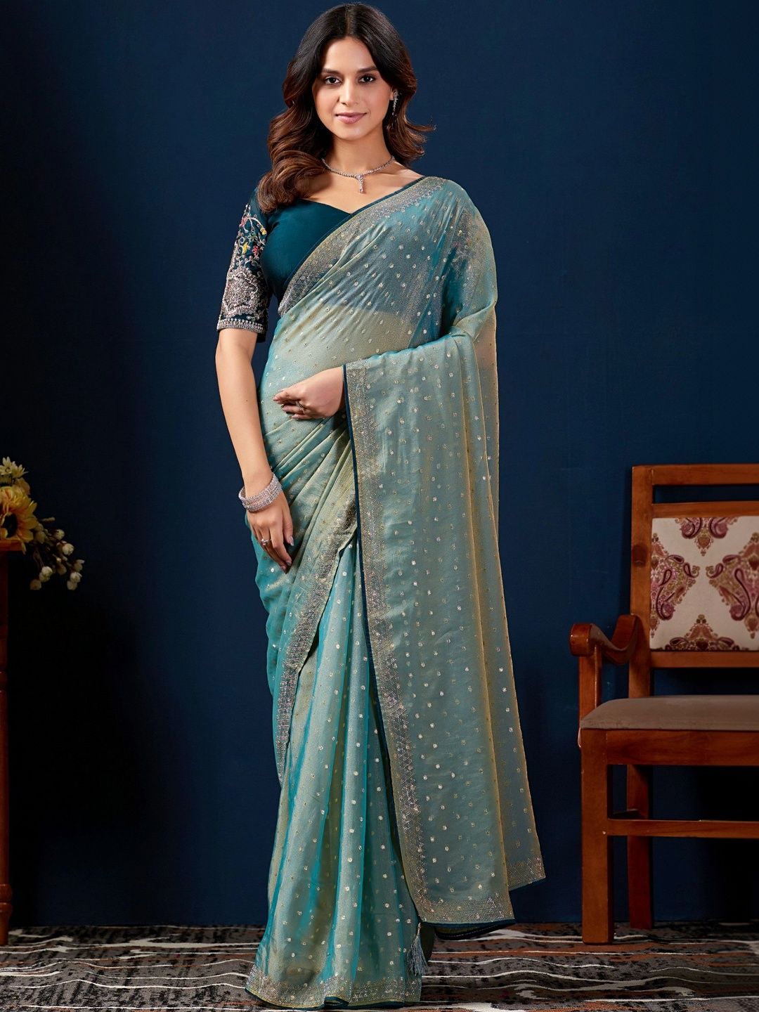 all about you Floral Embroidered Poly Chiffon Designer Saree-picture-39
