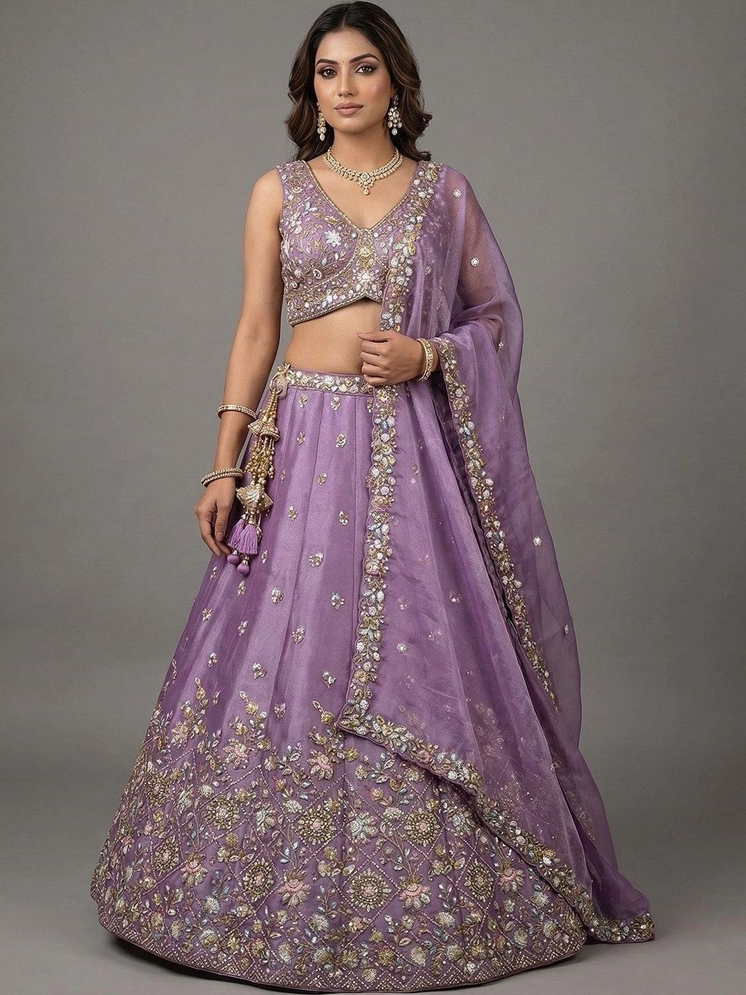 panchhi Embroidered Sequinned Semi-Stitched Lehenga & Blouse With Dupatta-image-16