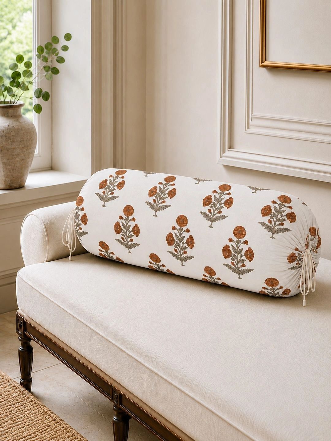 The Home Story 2-Pcs White & Green Printed Pure Cotton Bolster Covers-image-46