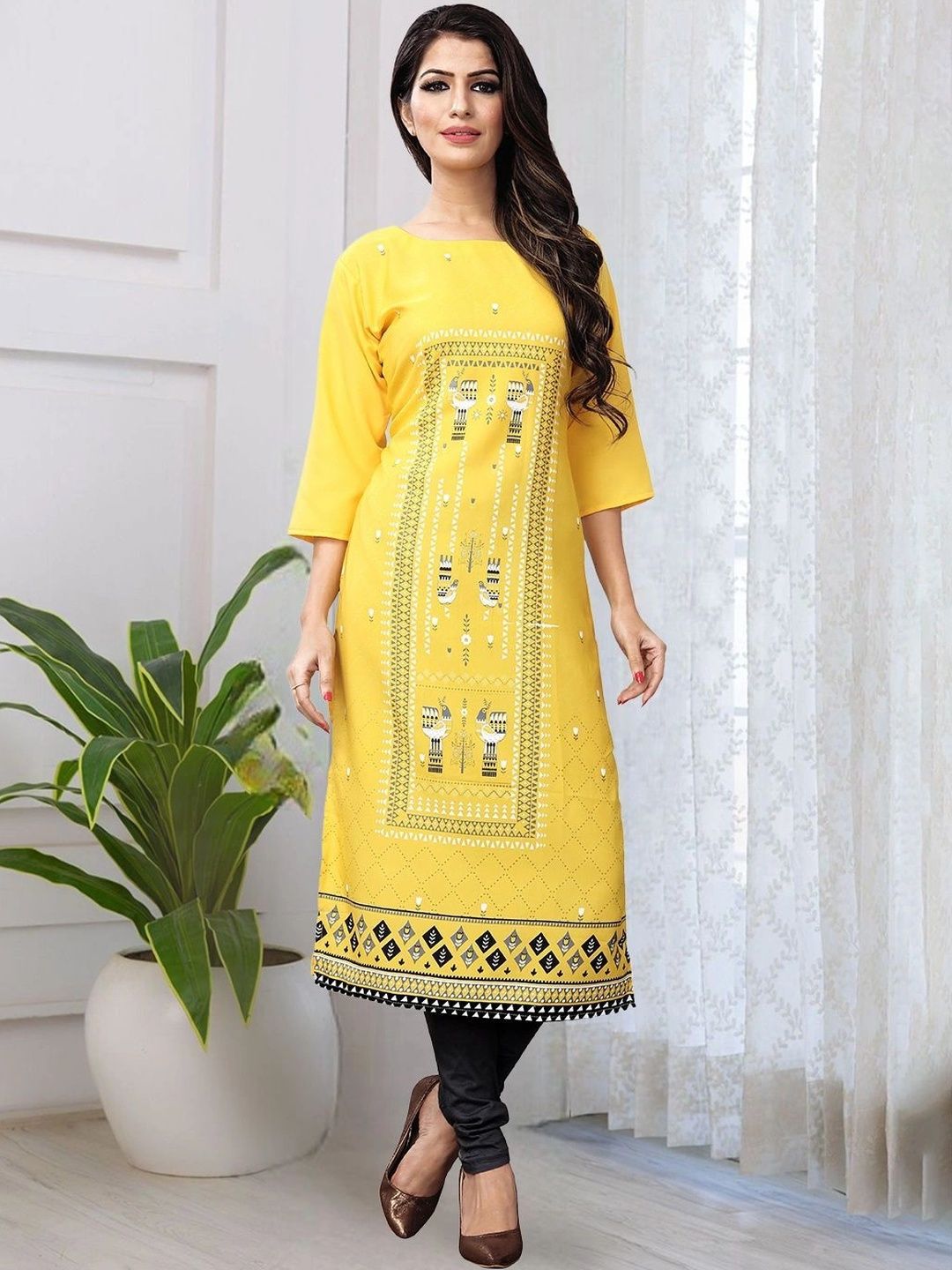 HERE&NOW Women Pack of 3 Ethnic Motifs Printed Crepe Kurtas-picture-52