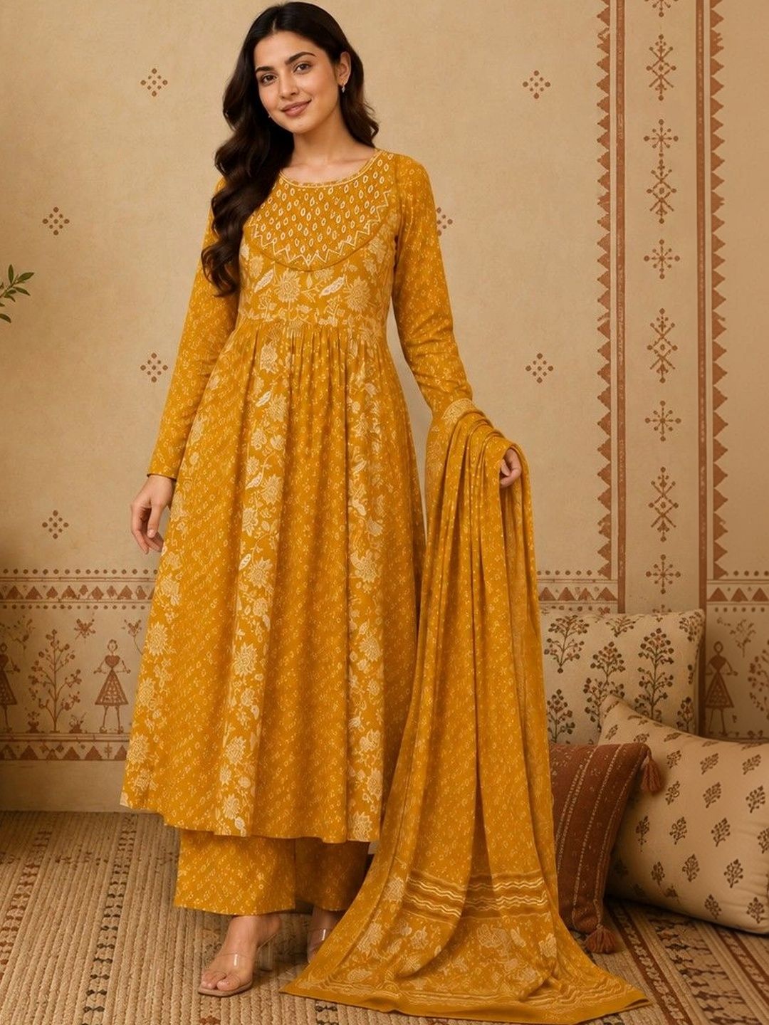 Anouk Mirage Women Ethnic Motifs Printed Empire Pure Cotton Kurta with Palazzos & With Dupatta-picture-11