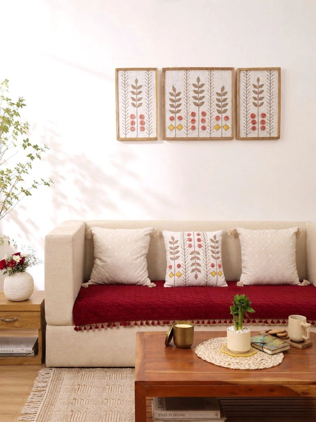 eyda Maroon 4 Piece Sofa Cover Without Arms-picture-32