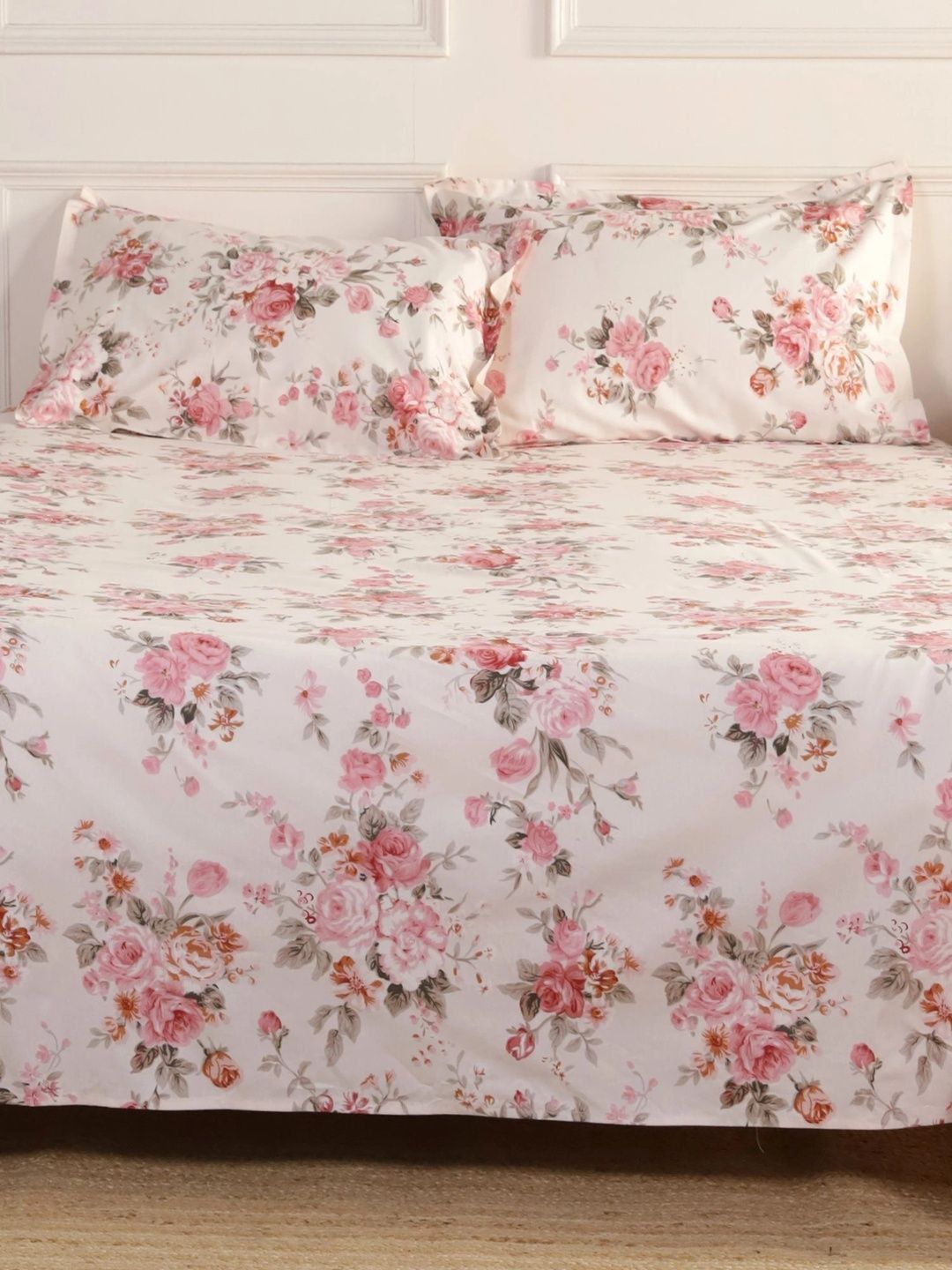 Homeful Style Pink & Rose Floral 160 TC King Bedsheet with 2 Pillow Covers-image-11
