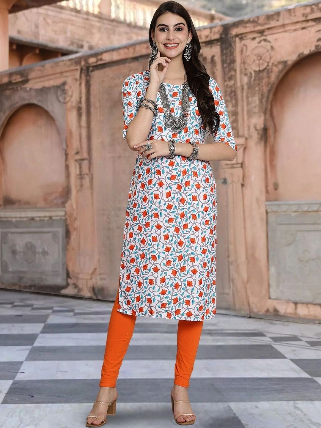 HERE&NOW Women Floral Printed Floral Crepe Kurta-picture-38