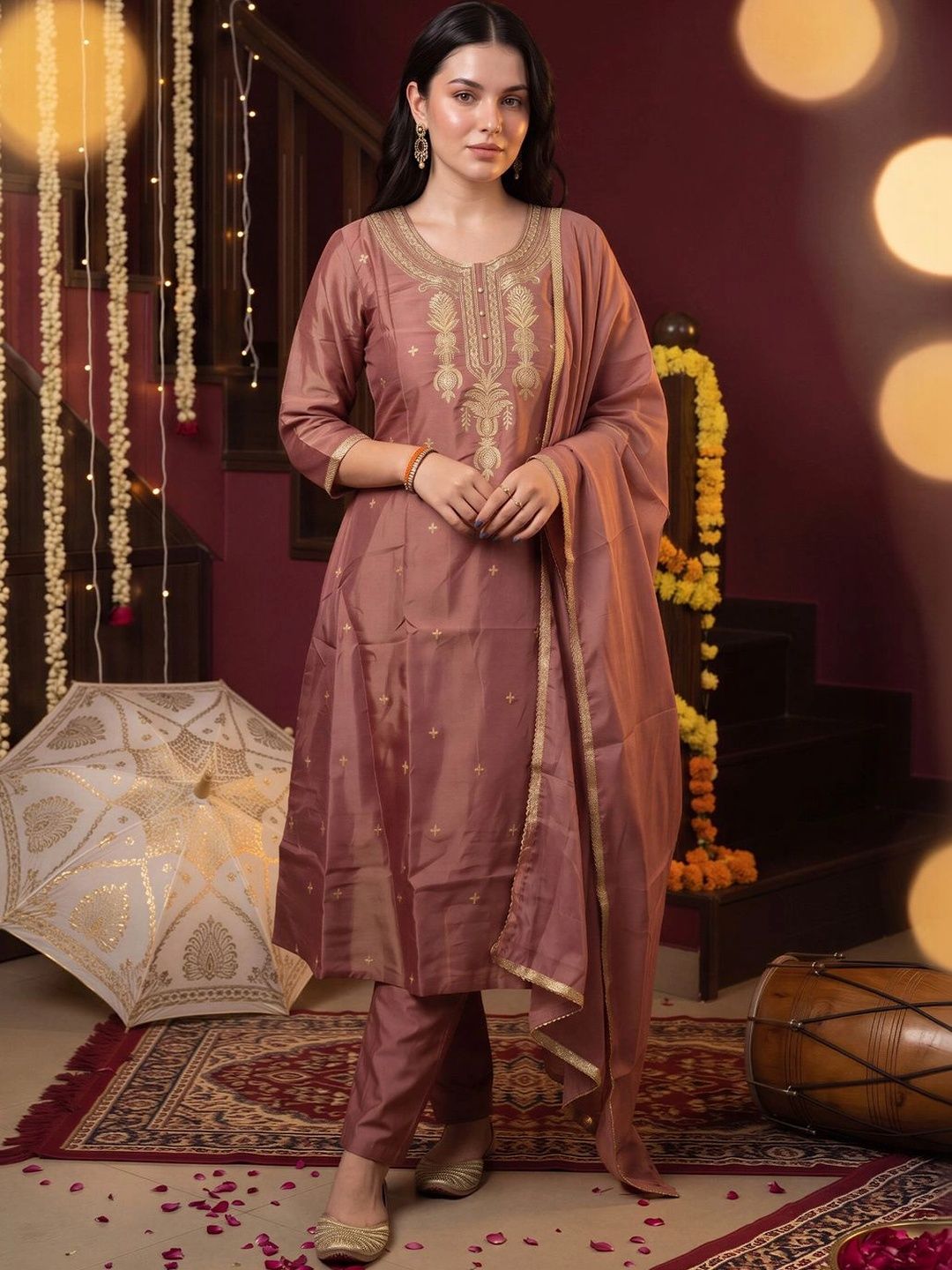 Indo Era Women Ethnic Motifs Embroidered Regular Kurta with Trousers & With Dupatta-picture-31