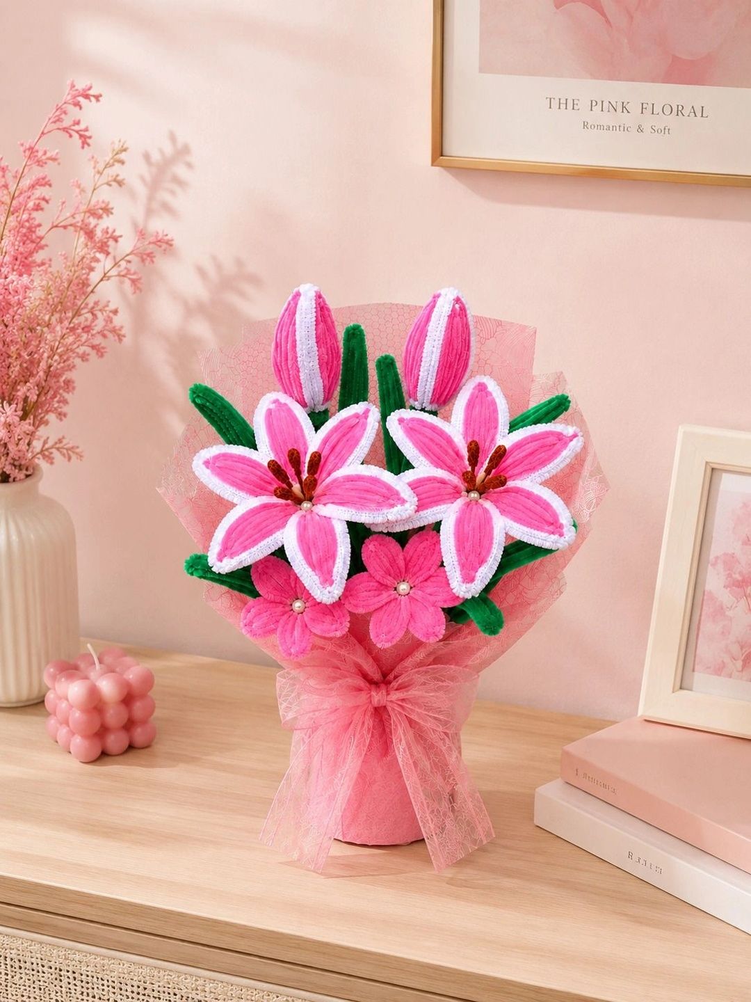 Agantuk Pink 6 Pieces Lily Artificial Flower-picture-16