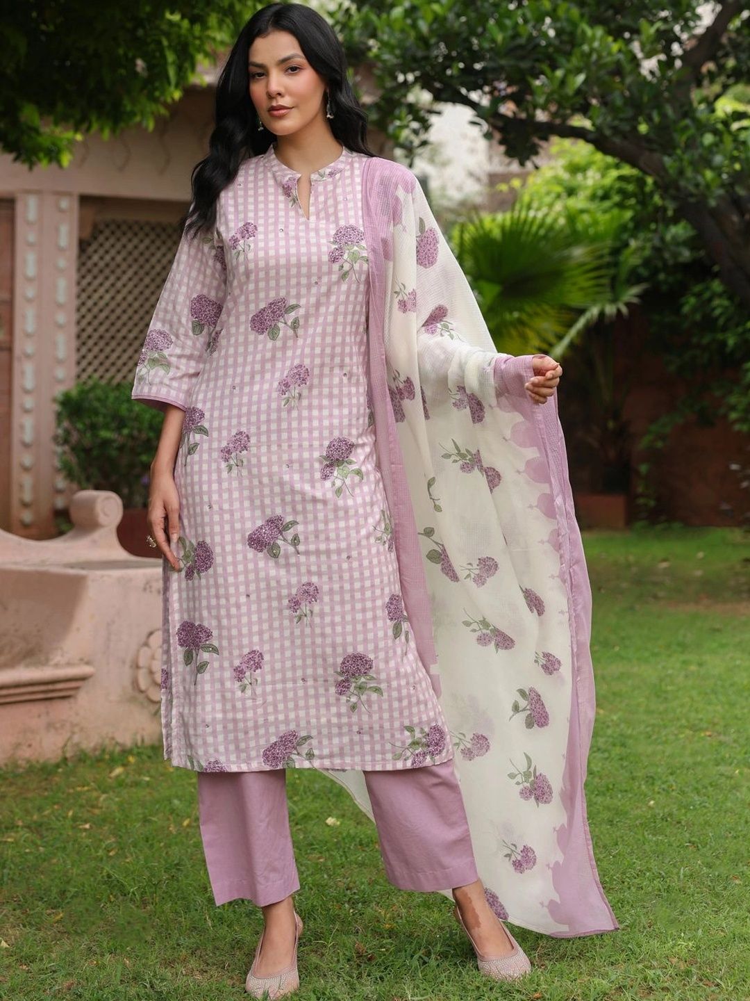 Rain & Rainbow Women Floral Regular Pure Cotton Kurta with Trousers & With Dupatta-picture-35