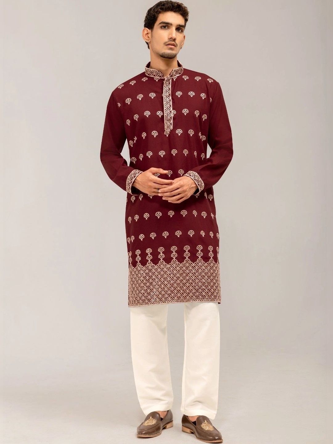 ADHIRAJAN Men Ethnic Motifs Embroidered Regular Thread Work Kurta with Pyjamas-picture-18