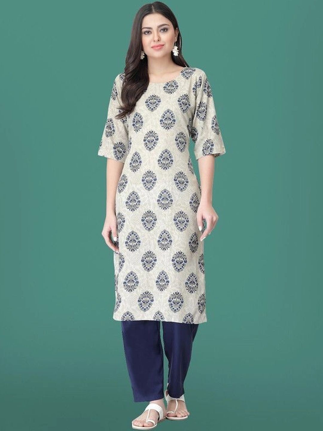 HERE&NOW Women Floral Printed Floral Crepe Kurta-picture-25