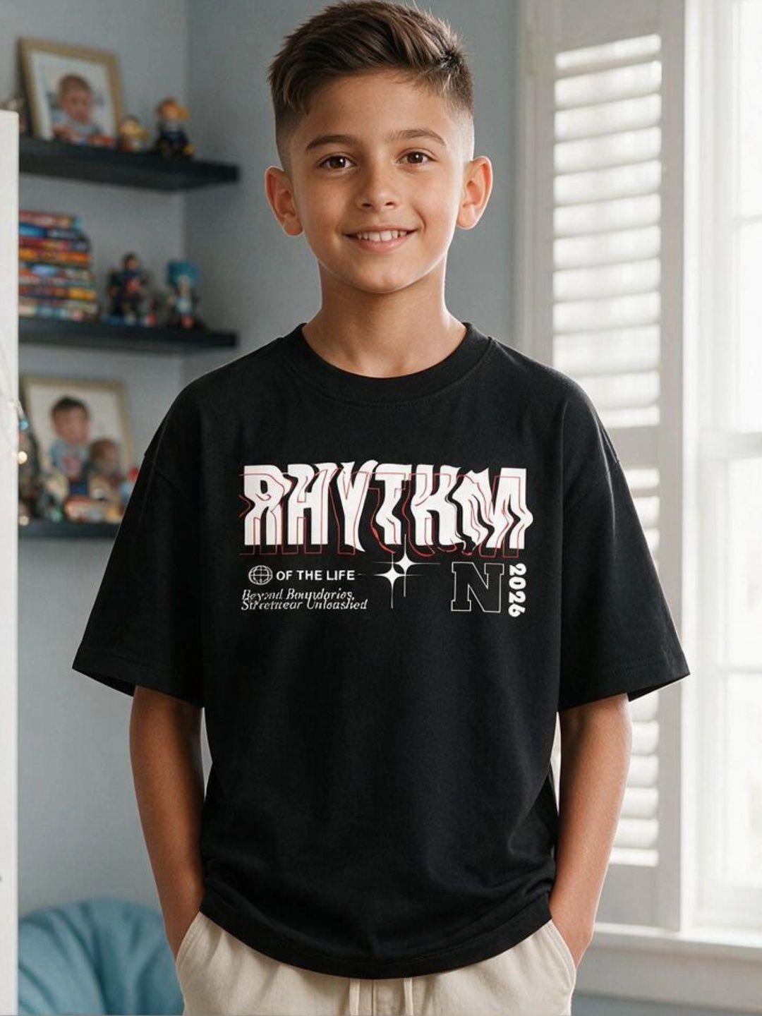 TeeSlix Kids Typography Printed Drop-Shoulder Sleeves T-shirt-image-4