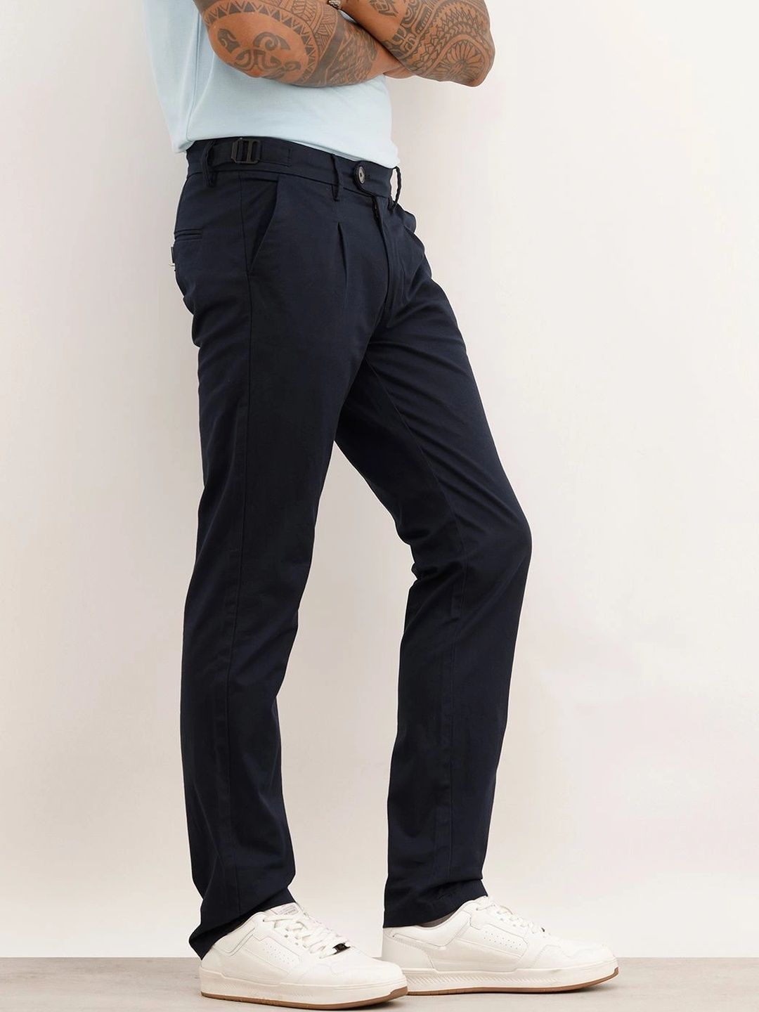 WROGN Men Slim Fit Pleated Chinos Trousers-picture-37