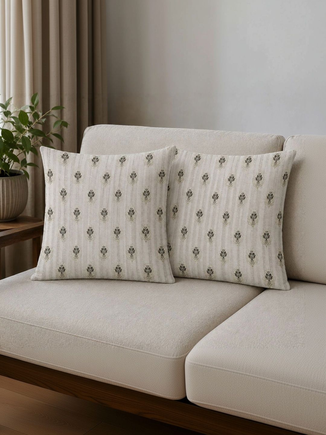 STUDIOHMK Off White Set of 5 Floral Square Cushion Covers-image-38