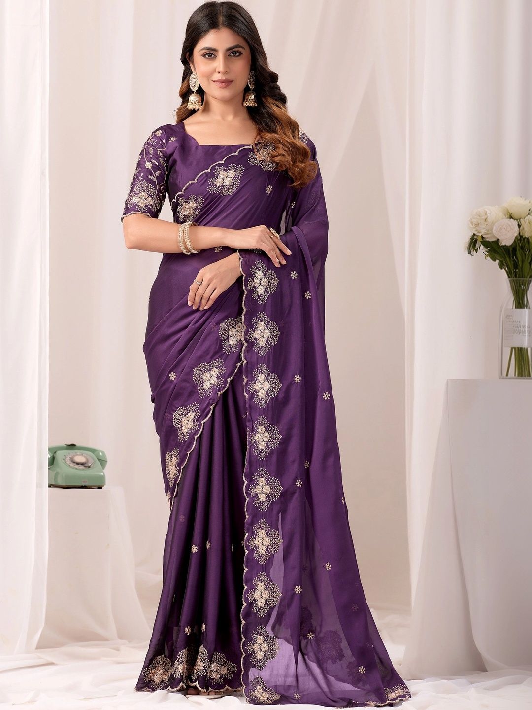 all about you Floral Embroidered Poly Chiffon Designer Saree-picture-44