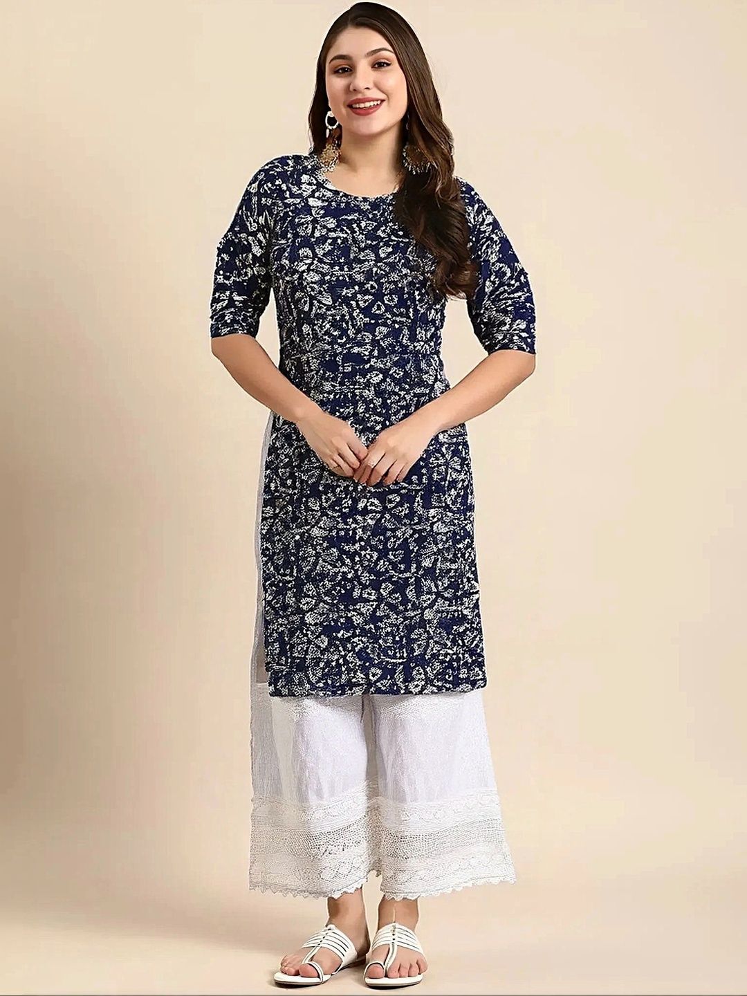HERE&NOW Women Ethnic Motifs Printed Crepe Kurta-picture-23