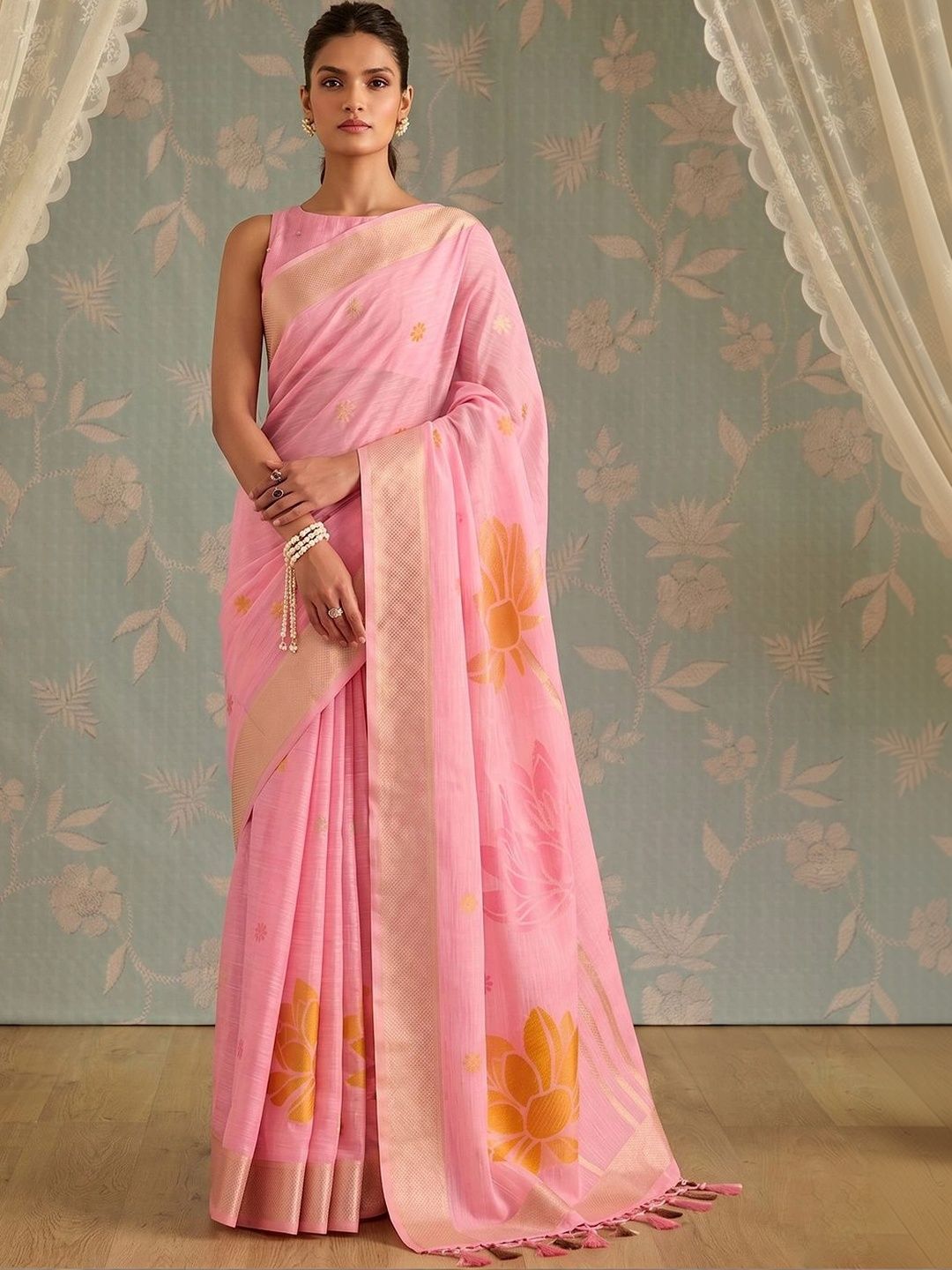 KALINI Woven Design Linen Blend Saree-image-17