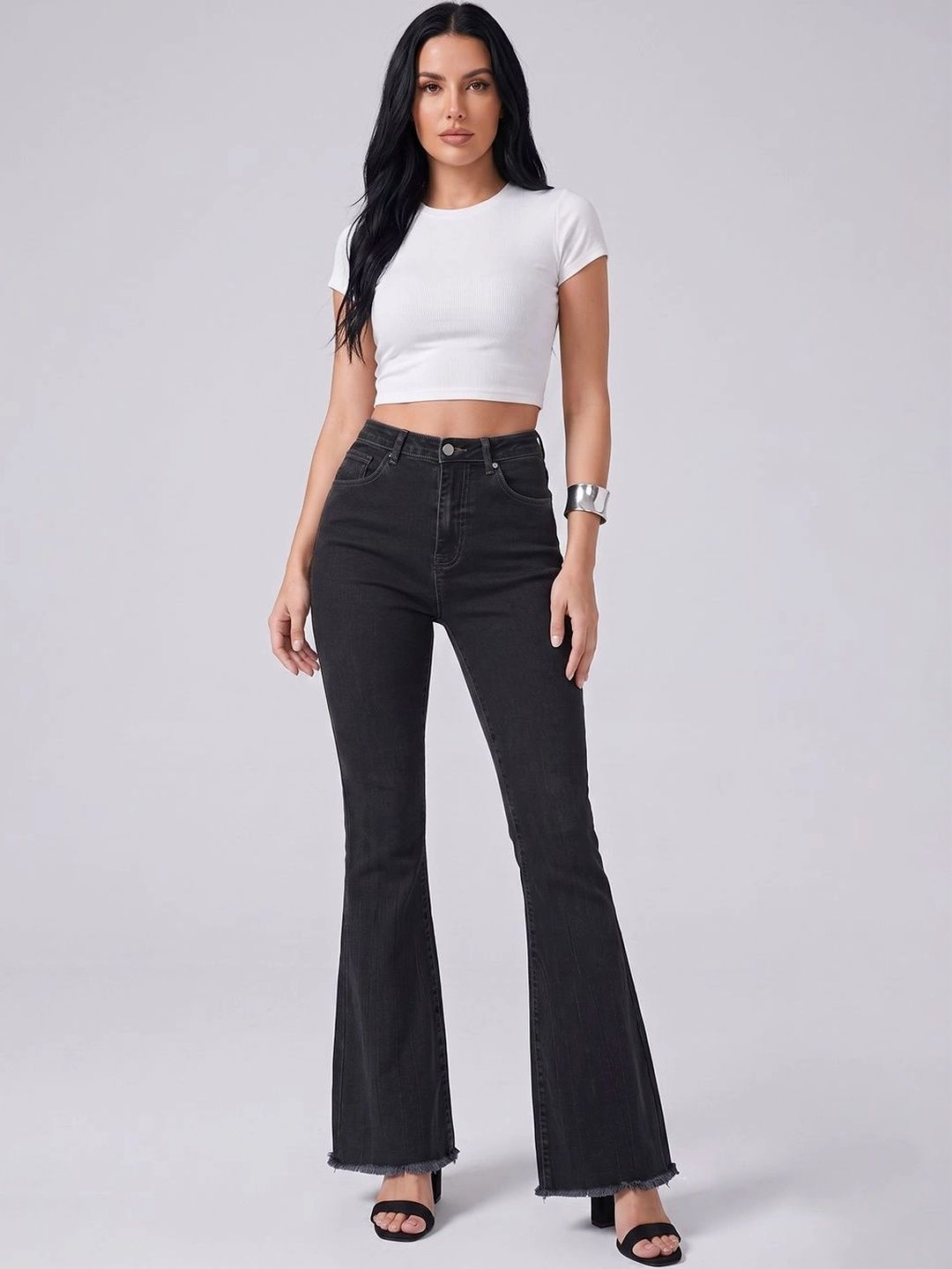 DressBerry Women Comfort Bootcut High-Rise Cuffed Hem Stretchable Jeans-picture-19