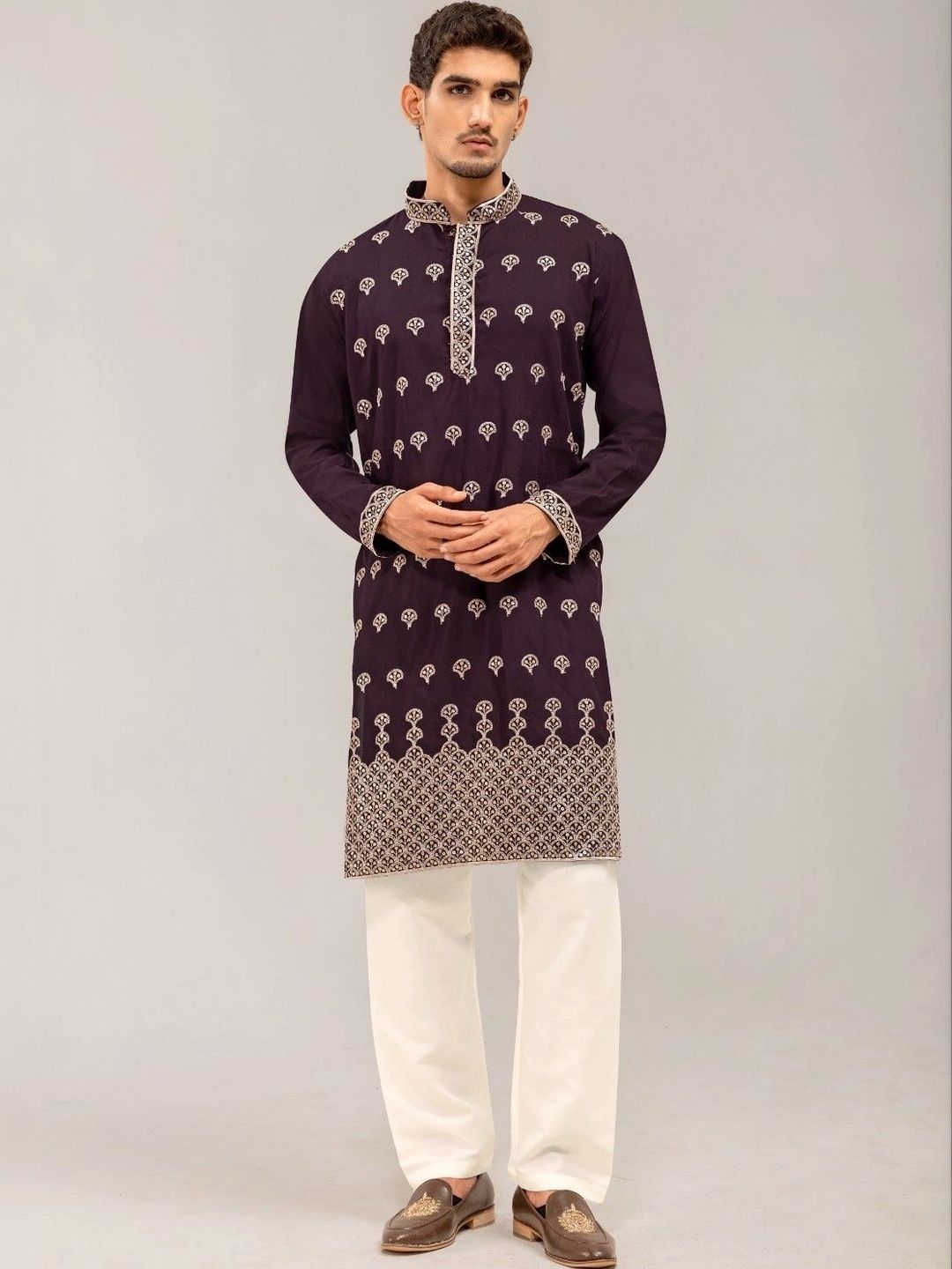 ADHIRAJAN Men Ethnic Motifs Embroidered Regular Thread Work Kurta with Trousers-picture-20