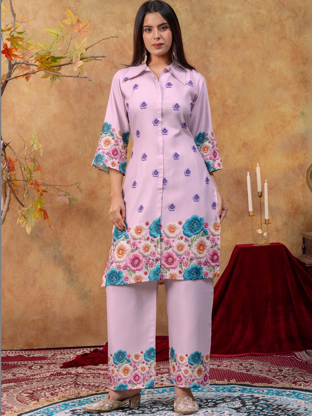 MANVAA Women Floral Printed Regular Pure Cotton Kurta with Trousers-picture-28